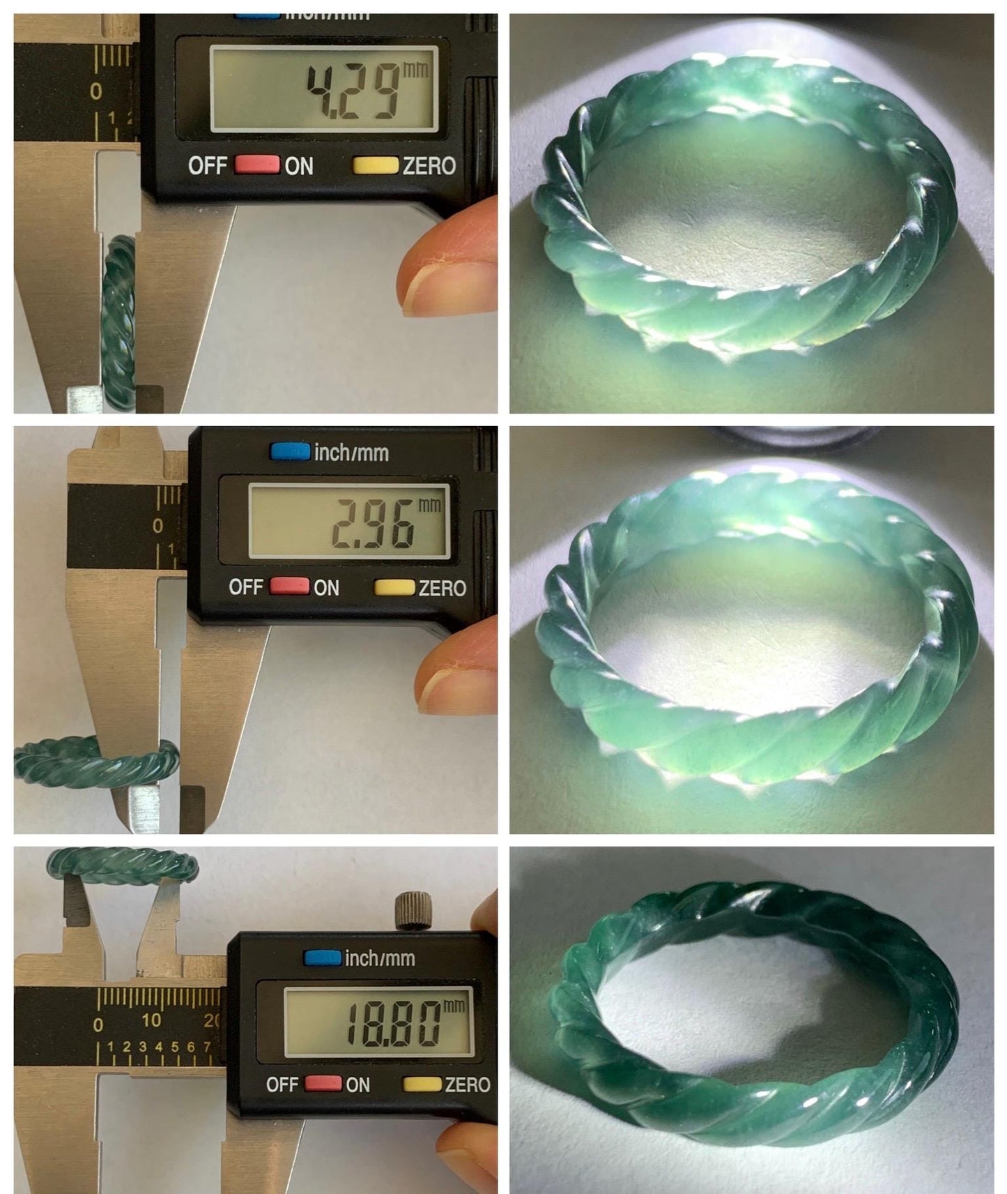 Natural Grade A Guatemalan Icy Highly Translucent Dark Teal Blue Jade Jadeite Carved Braid Band Ring Size 8.5 US 天然冰胶危蓝水翡翠麻花戒圈 WMH350C
