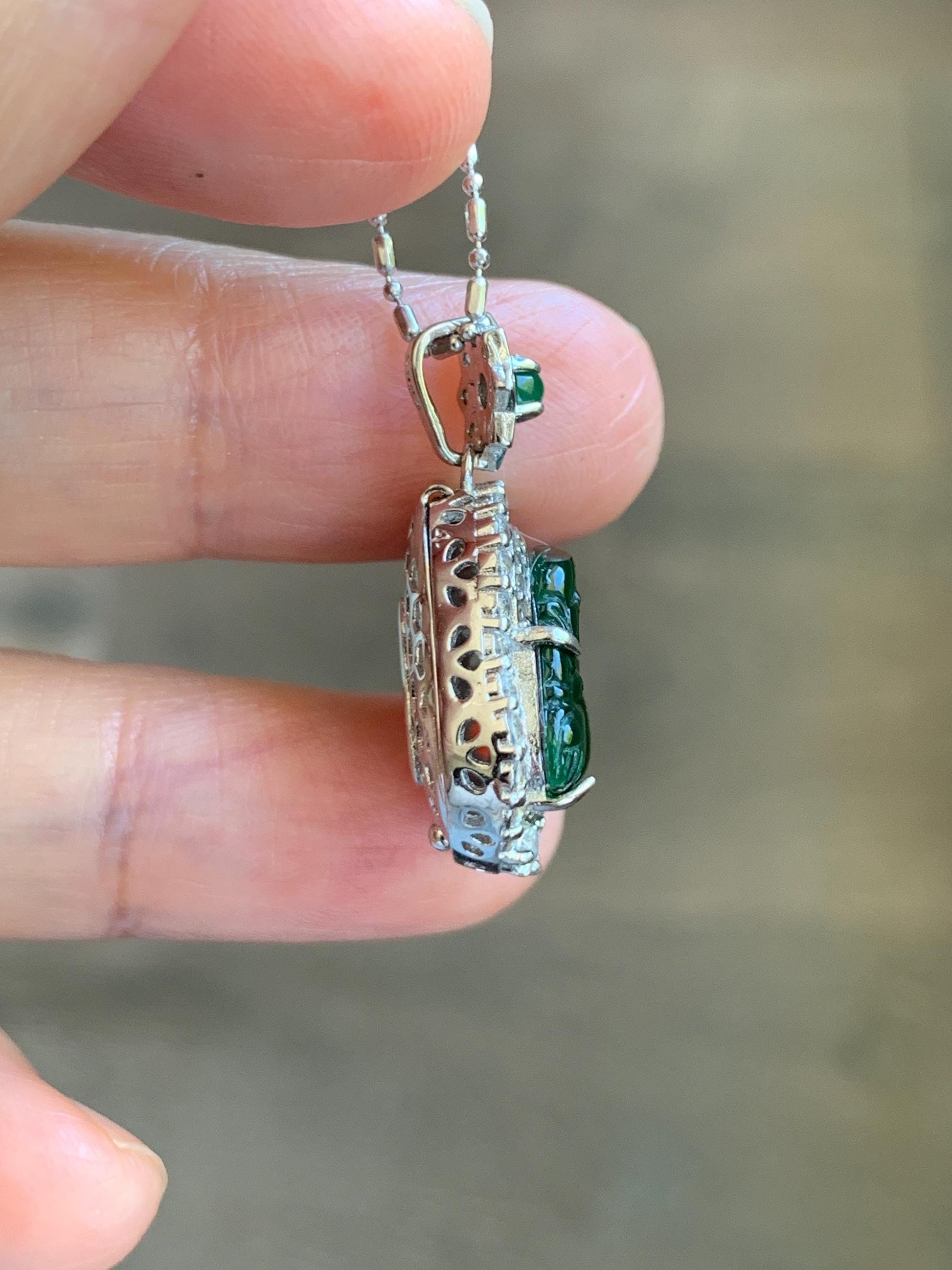 Certified Natural Grade A Guatemalan Icy Translucent Vibrant Green Jade Jadeite Buddha Pendant Sterling Silver 5.11g 天然冰危绿翡翠佛公吊坠 442