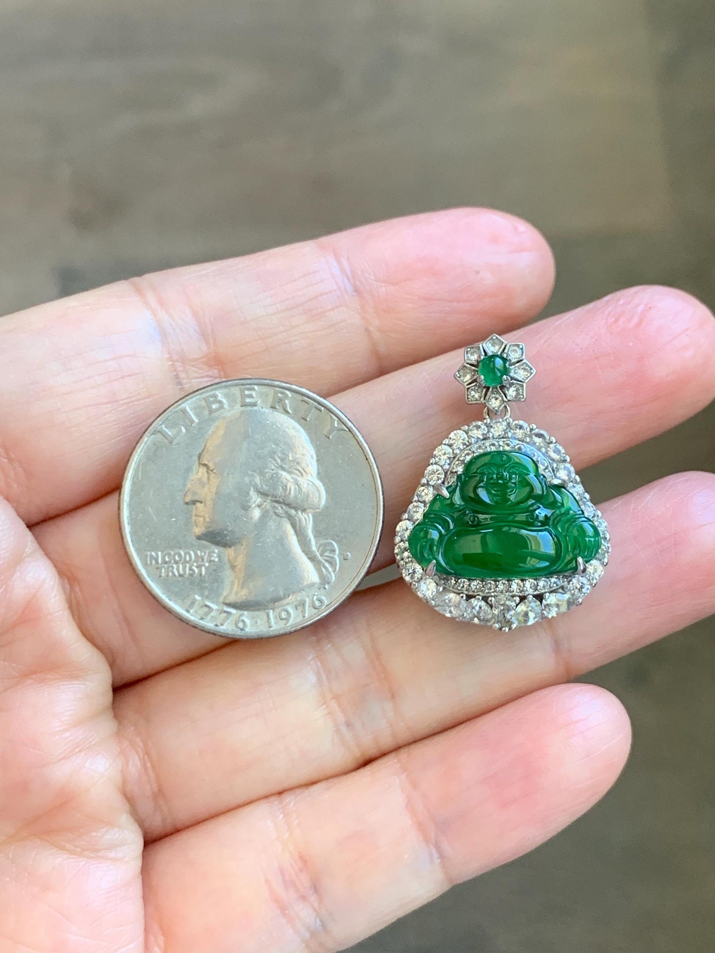 Certified Natural Grade A Guatemalan Icy Translucent Vibrant Green Jade Jadeite Buddha Pendant Sterling Silver 5.11g 天然冰危绿翡翠佛公吊坠 442