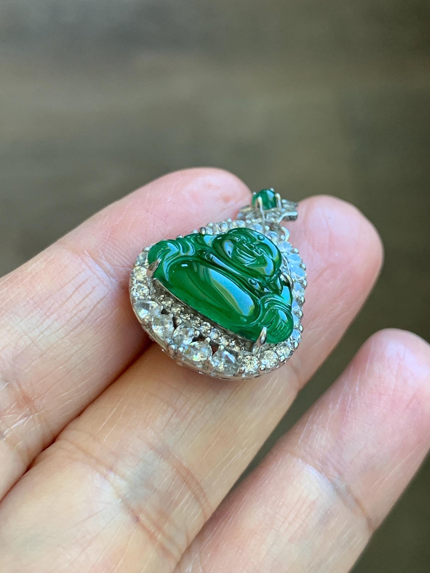 Certified Natural Grade A Guatemalan Icy Translucent Vibrant Green Jade Jadeite Buddha Pendant Sterling Silver 5.11g 天然冰危绿翡翠佛公吊坠 442
