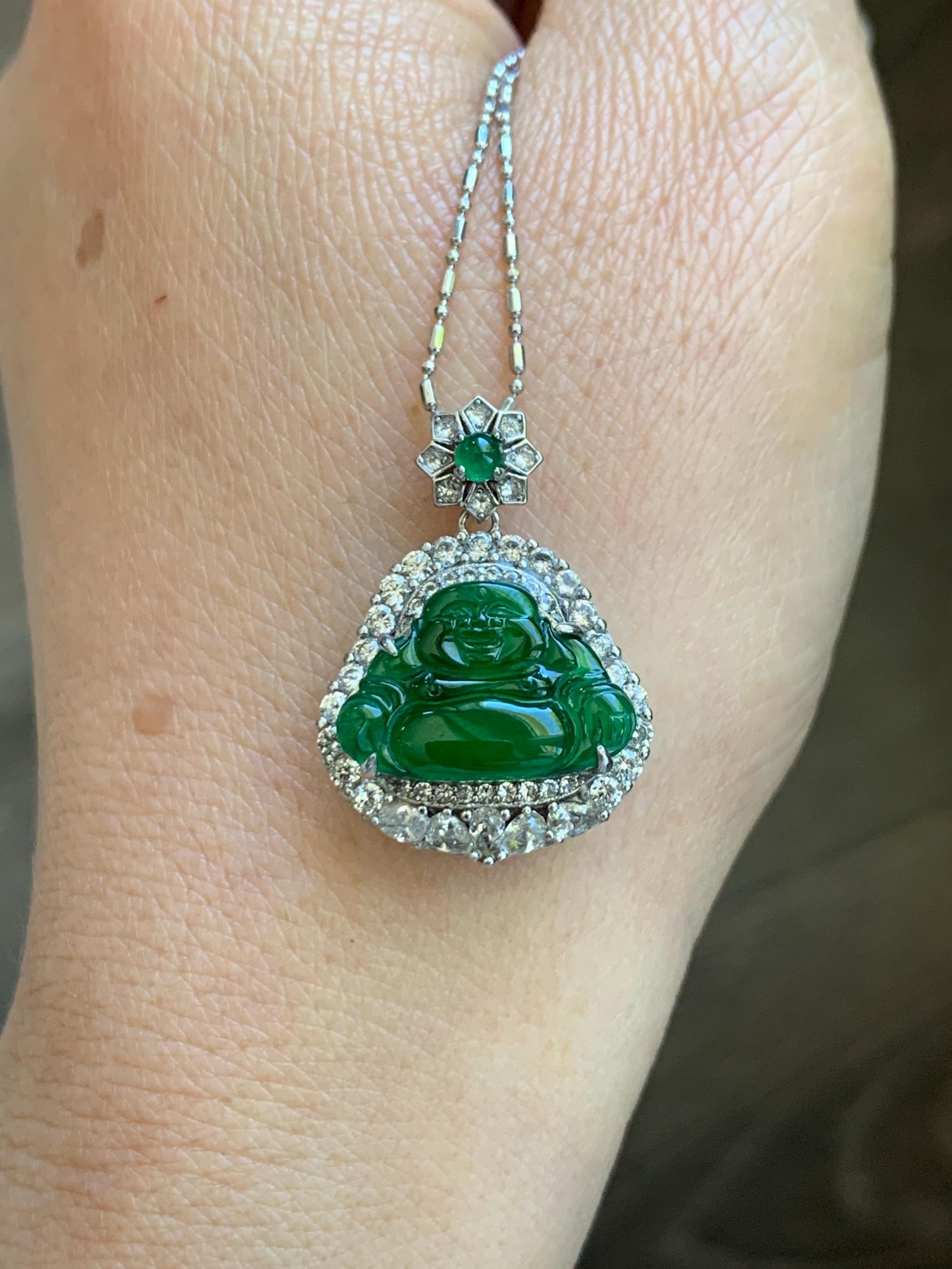 Certified Natural Grade A Guatemalan Icy Translucent Vibrant Green Jade Jadeite Buddha Pendant Sterling Silver 5.11g 天然冰危绿翡翠佛公吊坠 442