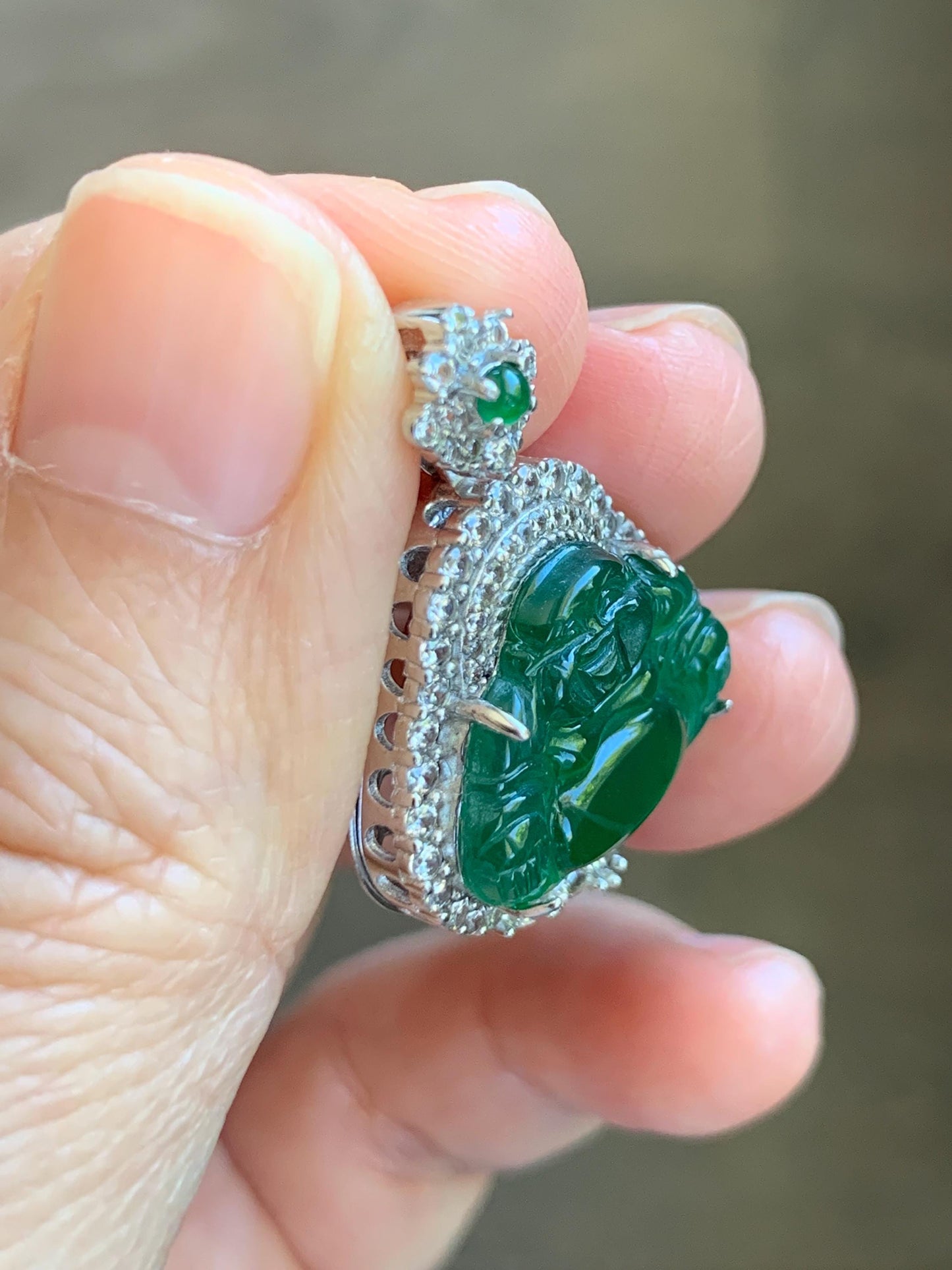 Certified Natural Grade A Guatemalan Icy Translucent Vibrant Green Jade Jadeite Buddha Pendant Sterling Silver 5.68 天然冰危绿翡翠佛公吊坠 441