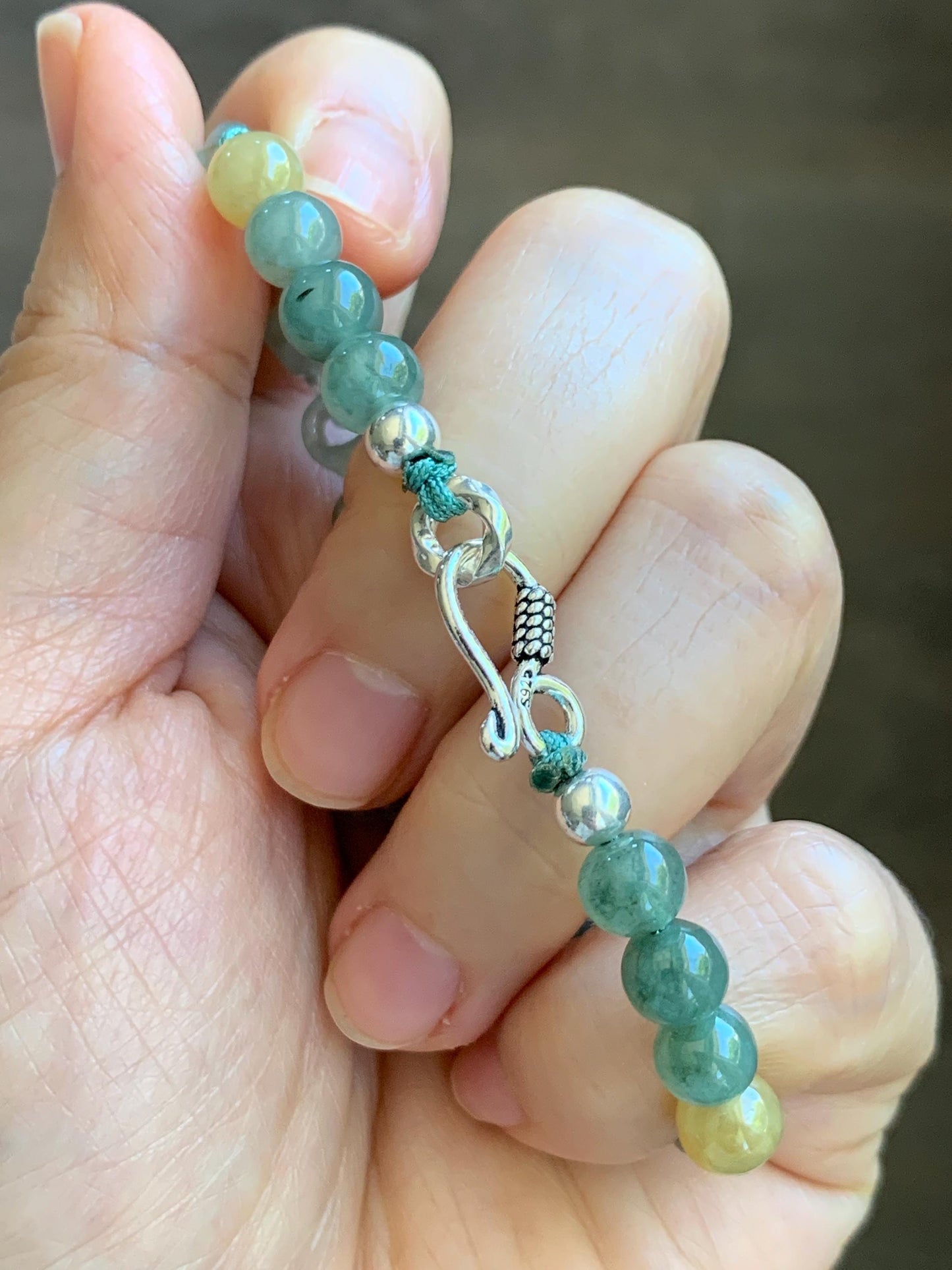 Certified Natural Grade A Icy Light Green Jade Jadeite Interlocking Link Chain Butterfly Bracelet Sterling Silver 7" 天然冰胶晴绿翡翠雕刻蝴蝶链条手链 439