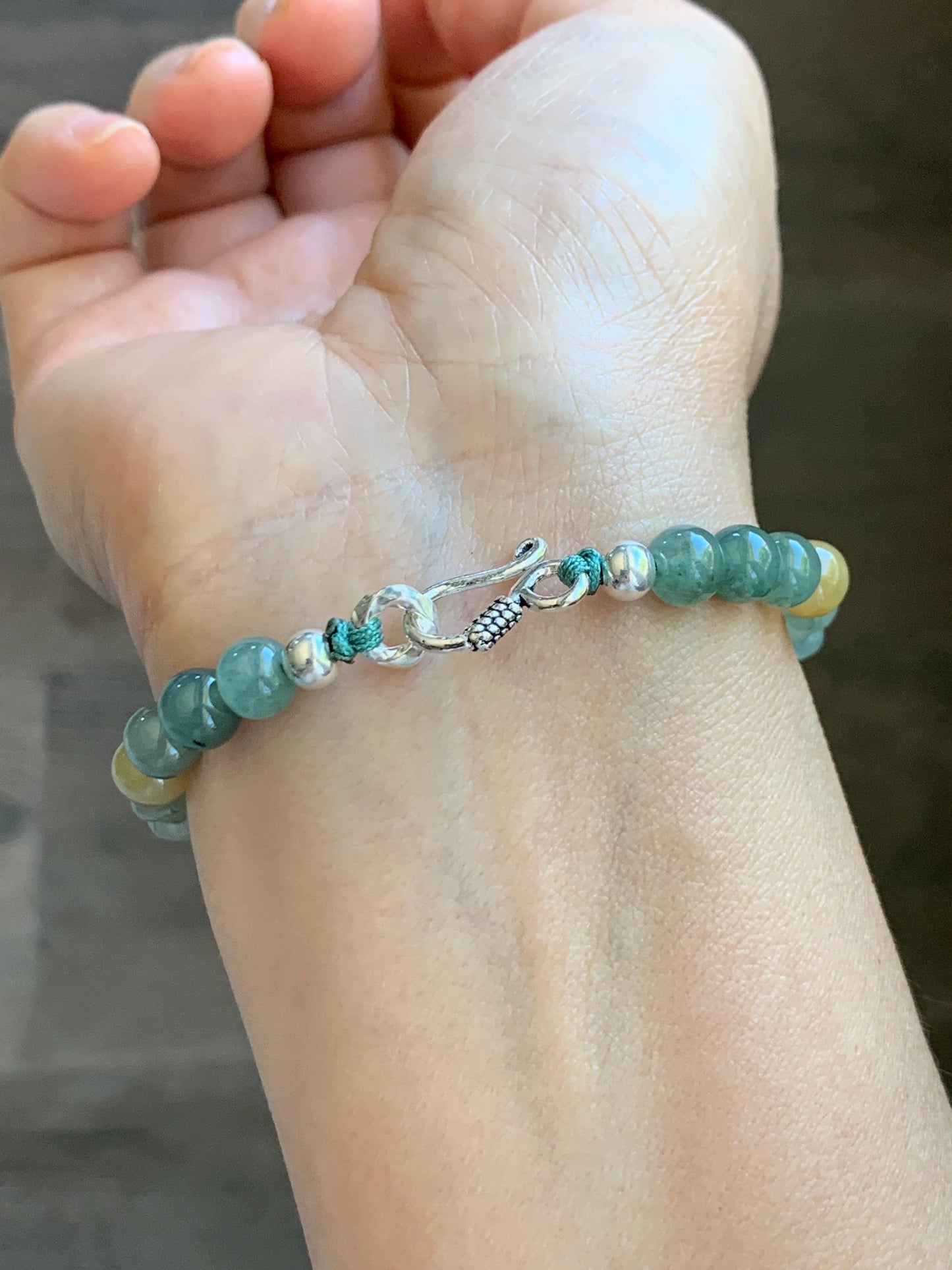 Certified Natural Grade A Icy Light Green Jade Jadeite Interlocking Link Chain Butterfly Bracelet Sterling Silver 7" 天然冰胶晴绿翡翠雕刻蝴蝶链条手链 439