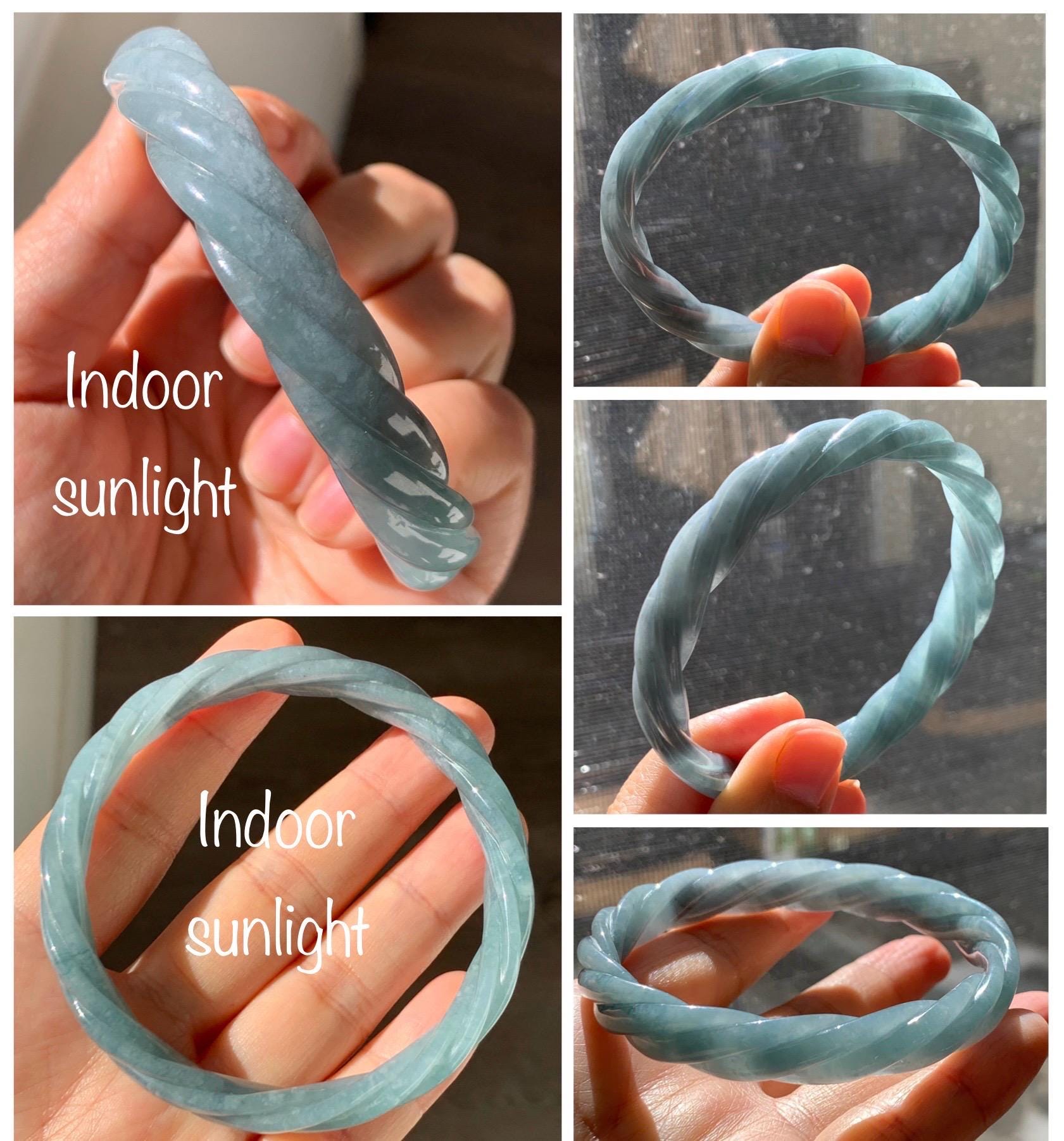Certified Natural Grade A Guatemalan Icy Translucent Grayish Blue Jade Jadeite Carved Braid Bangle 60.93mm 7.53” 33g 天然冰危淡灰蓝翡翠麻花手镯 474