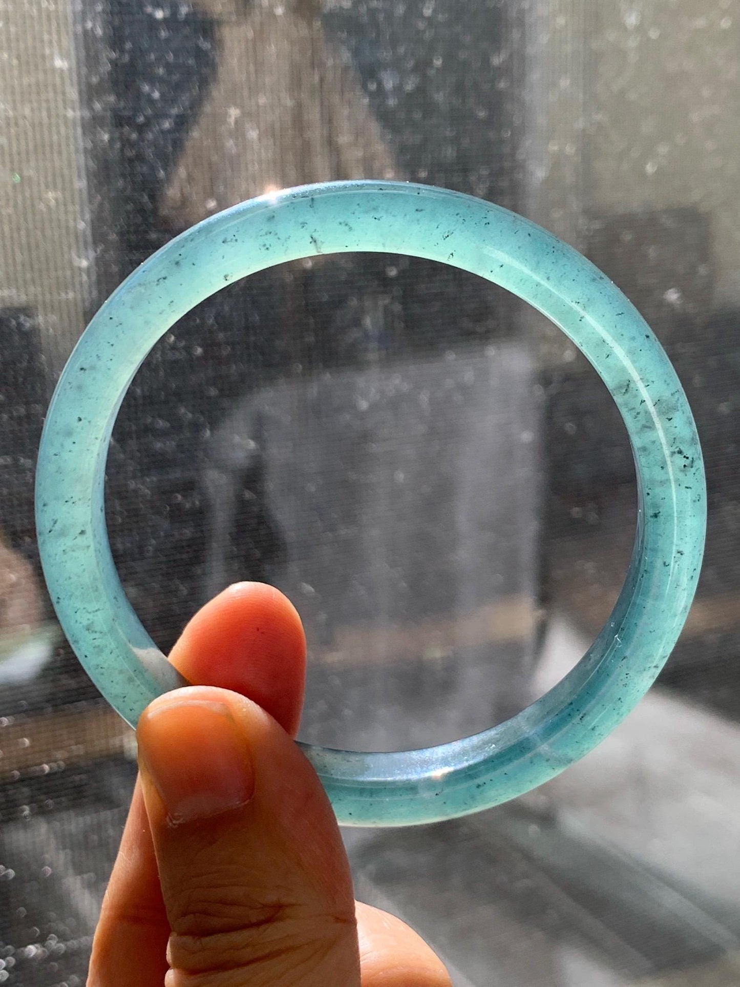 Certified Natural Grade A Guatemalan Icy Translucent Dark Teal Blue Jade Jadeite Wide Bangle 59.66mm 7.37” 39g 天然冰危深蓝绿翡翠正圈宽版手镯 521