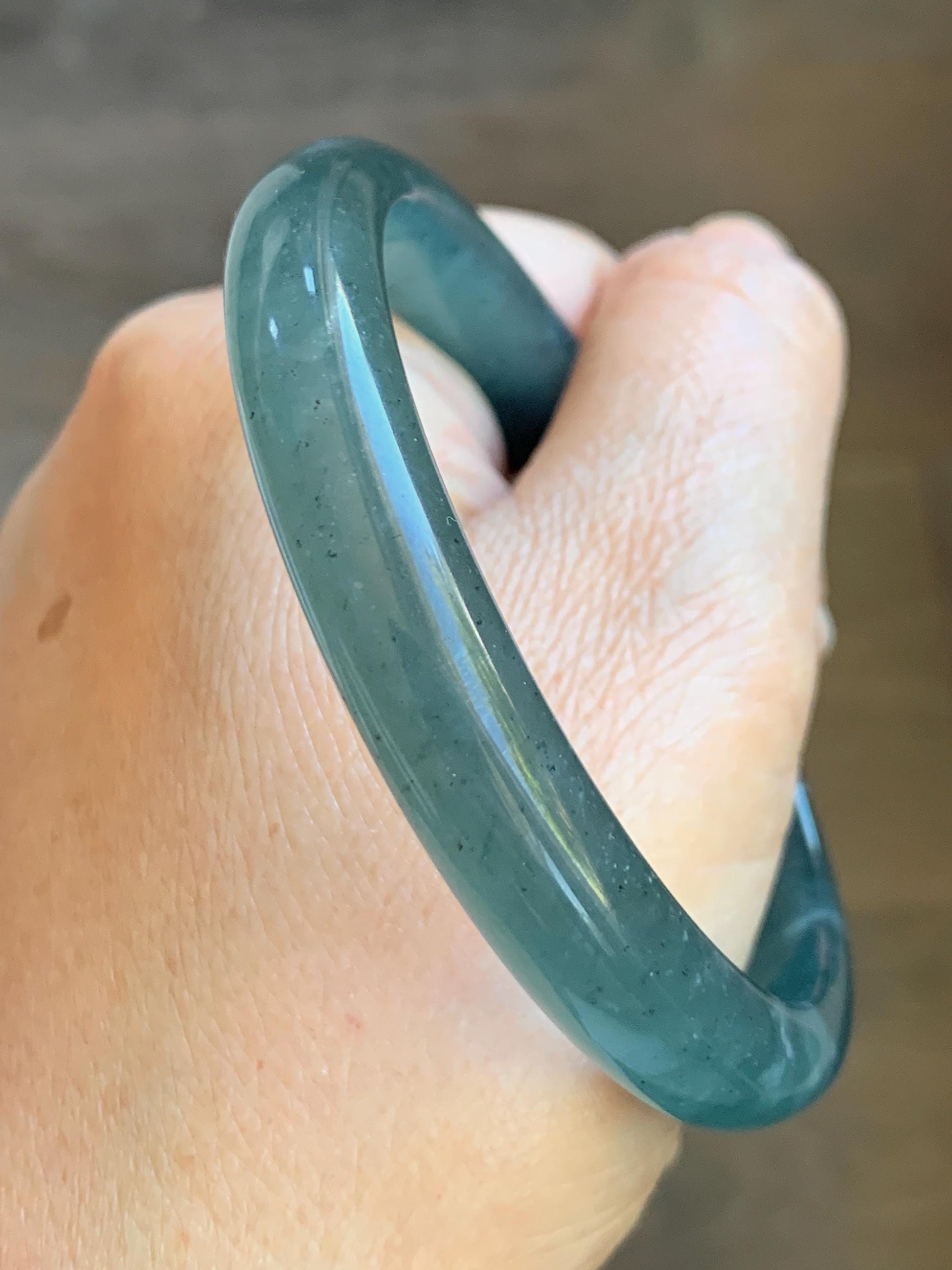 Certified Natural Grade A Guatemalan Icy Translucent Dark Teal Blue Jade Jadeite Wide Bangle 59.66mm 7.37” 39g 天然冰危深蓝绿翡翠正圈宽版手镯 521