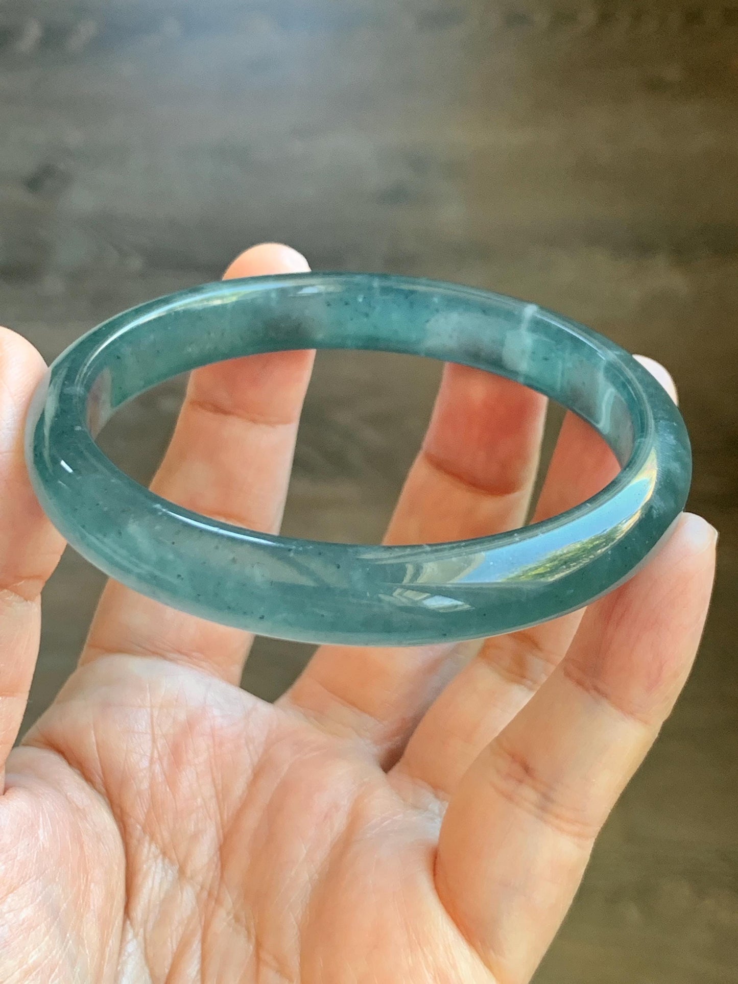 Certified Natural Grade A Guatemalan Icy Translucent Dark Teal Blue Jade Jadeite Wide Bangle 59.66mm 7.37” 39g 天然冰危深蓝绿翡翠正圈宽版手镯 521
