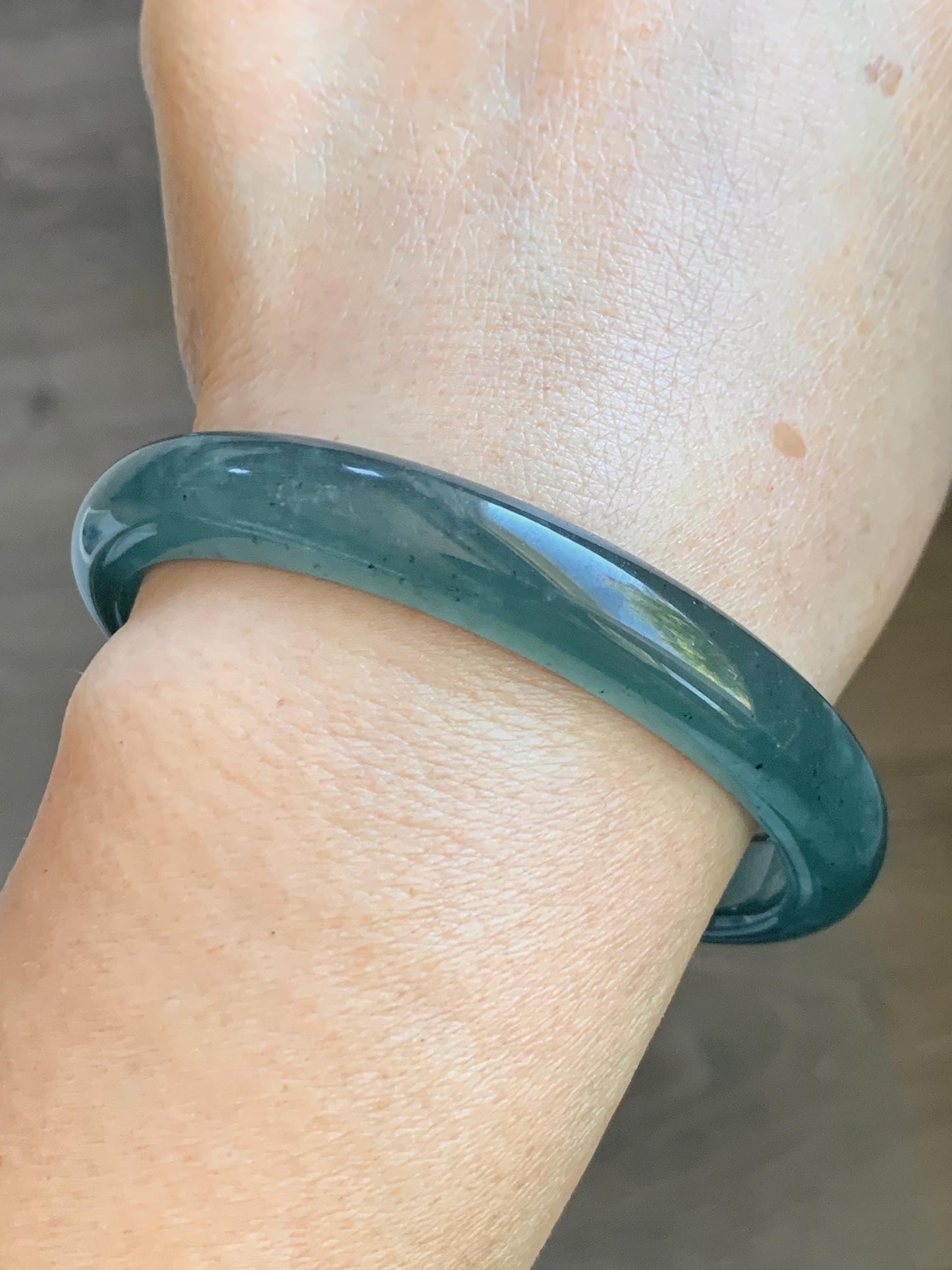 Certified Natural Grade A Guatemalan Icy Translucent Dark Teal Blue Jade Jadeite Wide Bangle 59.66mm 7.37” 39g 天然冰危深蓝绿翡翠正圈宽版手镯 521