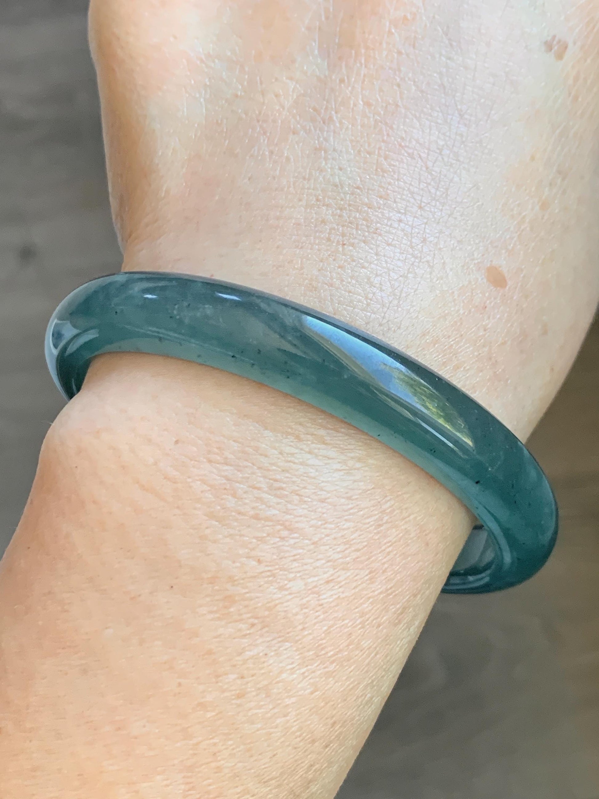 Certified Natural Grade A Guatemalan Icy Translucent Dark Teal Blue Jade Jadeite Wide Bangle 59.66mm 7.37” 39g 天然冰危深蓝绿翡翠正圈宽版手镯 521