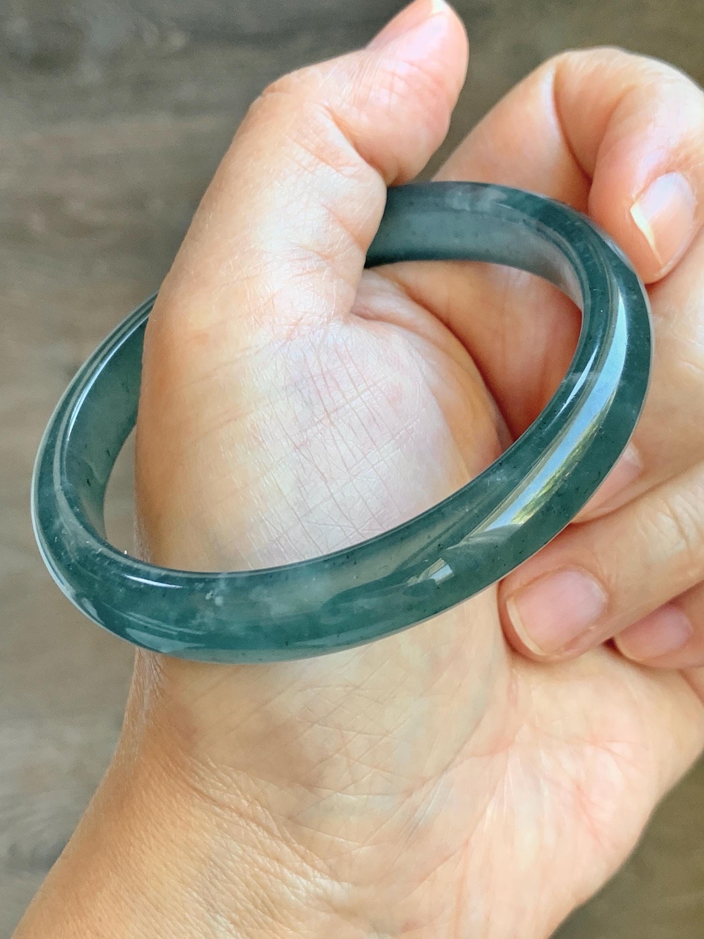 Certified Natural Grade A Guatemalan Icy Translucent Dark Teal Blue Jade Jadeite Wide Bangle 59.66mm 7.37” 39g 天然冰危深蓝绿翡翠正圈宽版手镯 521