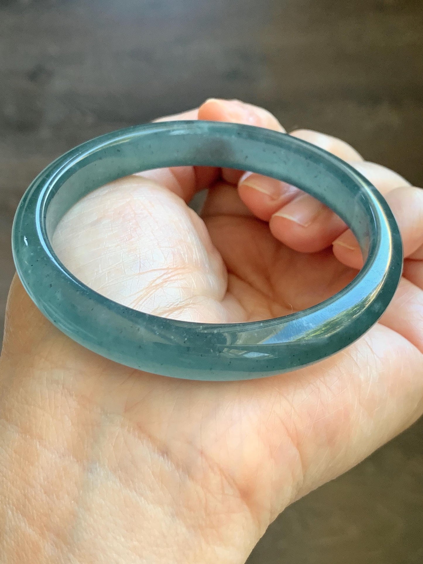 Certified Natural Grade A Guatemalan Icy Translucent Dark Teal Blue Jade Jadeite Wide Bangle 59.66mm 7.37” 39g 天然冰危深蓝绿翡翠正圈宽版手镯 521