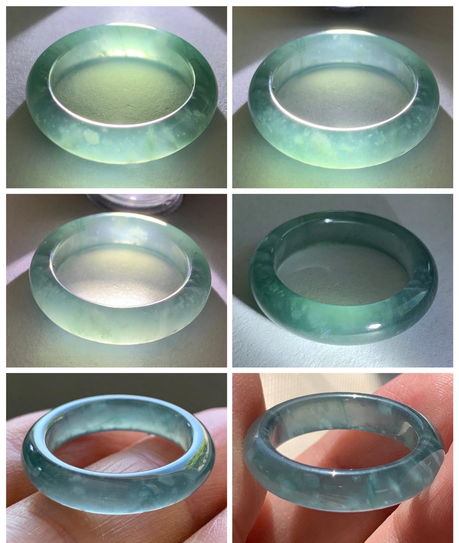 Certified Natural Grade A Guatemalan Icy Highly Translucent Dark Teal Blue Jade Jadeite Band Ring Size 6.75 US Comfort Fit 天然冰胶危蓝绿翡翠戒圈 447