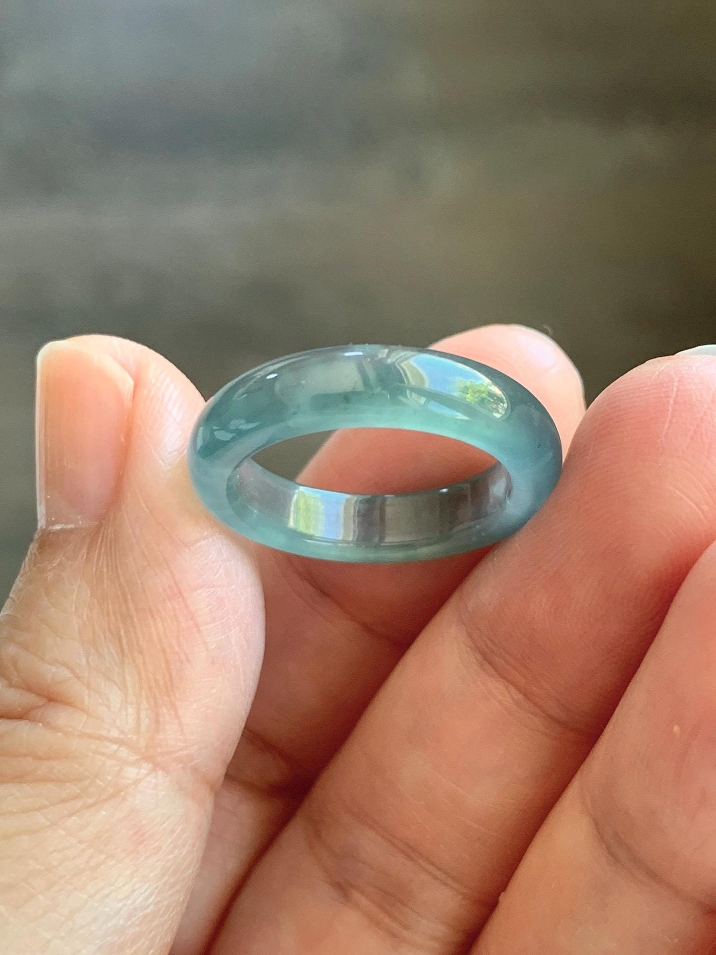 Certified Natural Grade A Guatemalan Icy Highly Translucent Dark Teal Blue Jade Jadeite Band Ring Size 6.25 US Comfort Fit 天然冰胶危蓝绿翡翠戒圈 446