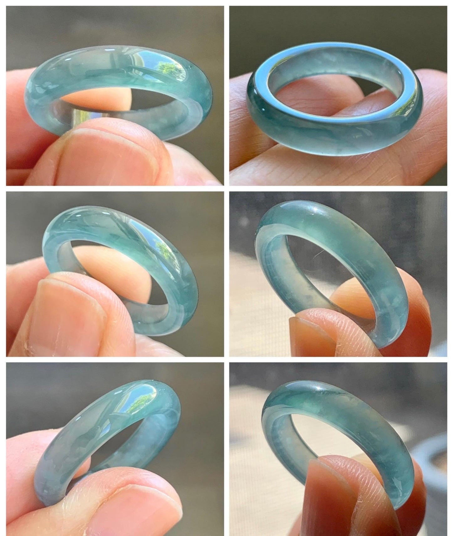 Certified Natural Grade A Guatemalan Icy Highly Translucent Dark Teal Blue Jade Jadeite Band Ring Size 6.25 US Comfort Fit 天然冰胶危蓝绿翡翠戒圈 446