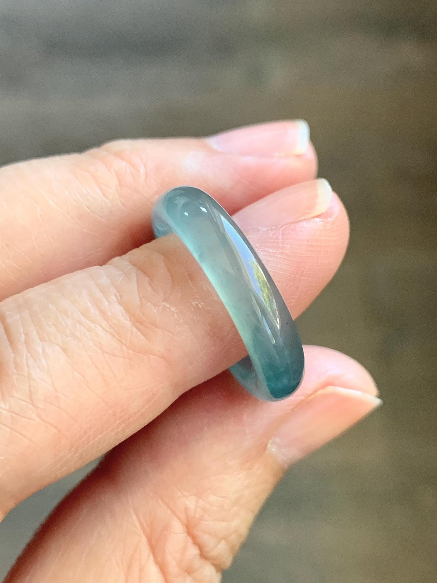 Certified Natural Grade A Guatemalan Icy Highly Translucent Dark Teal Blue Jade Jadeite Band Ring Size 6.25 US Comfort Fit 天然冰胶危蓝绿翡翠戒圈 446