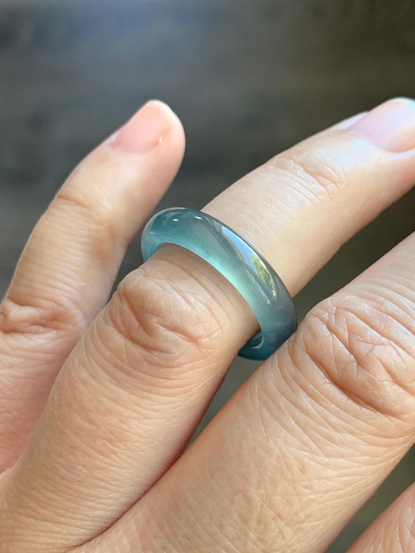 Certified Natural Grade A Guatemalan Icy Highly Translucent Dark Teal Blue Jade Jadeite Band Ring Size 6.25 US Comfort Fit 天然冰胶危蓝绿翡翠戒圈 446