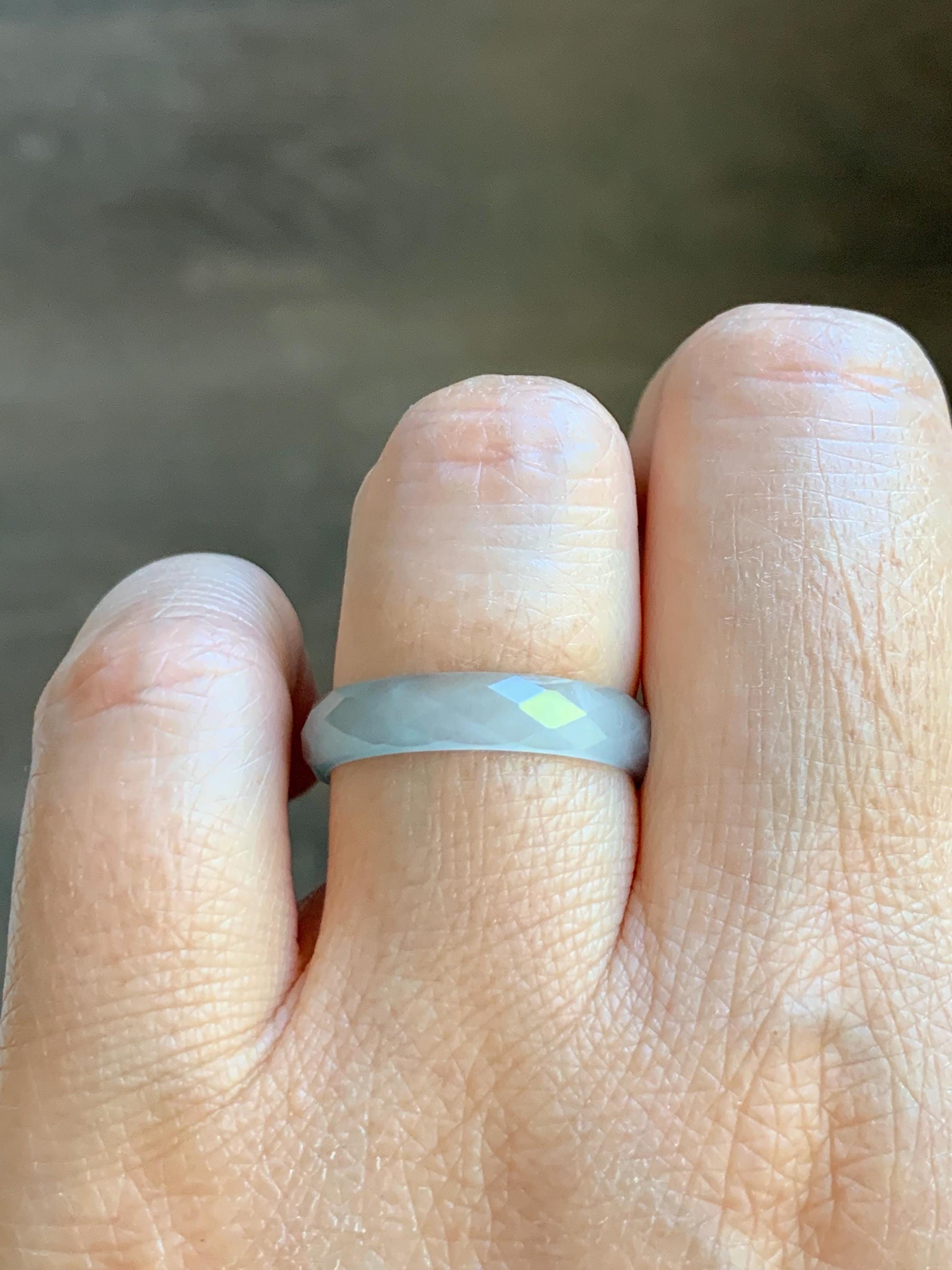 Natural Grade A Guatemalan Icy Highly Translucent Pale Teal Jade Jadeite Diamond Faceted Band Ring Size 8.25 US 天然冰危浅蓝绿翡翠切割面戒圈戒指 WQD110A