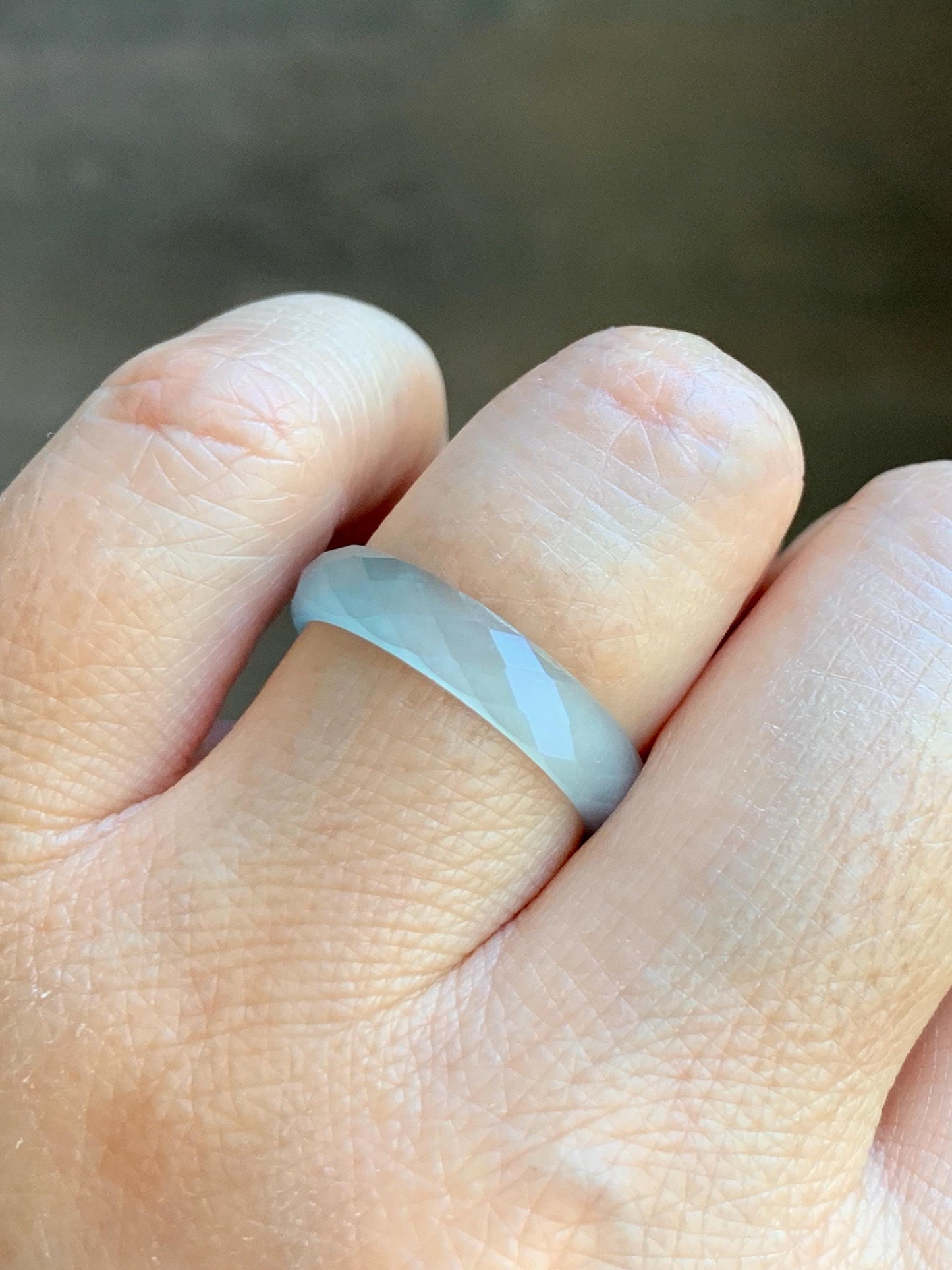 Natural Grade A Guatemalan Icy Highly Translucent Pale Teal Jade Jadeite Diamond Faceted Band Ring Size 8.25 US 天然冰危浅蓝绿翡翠切割面戒圈戒指 WQD110A