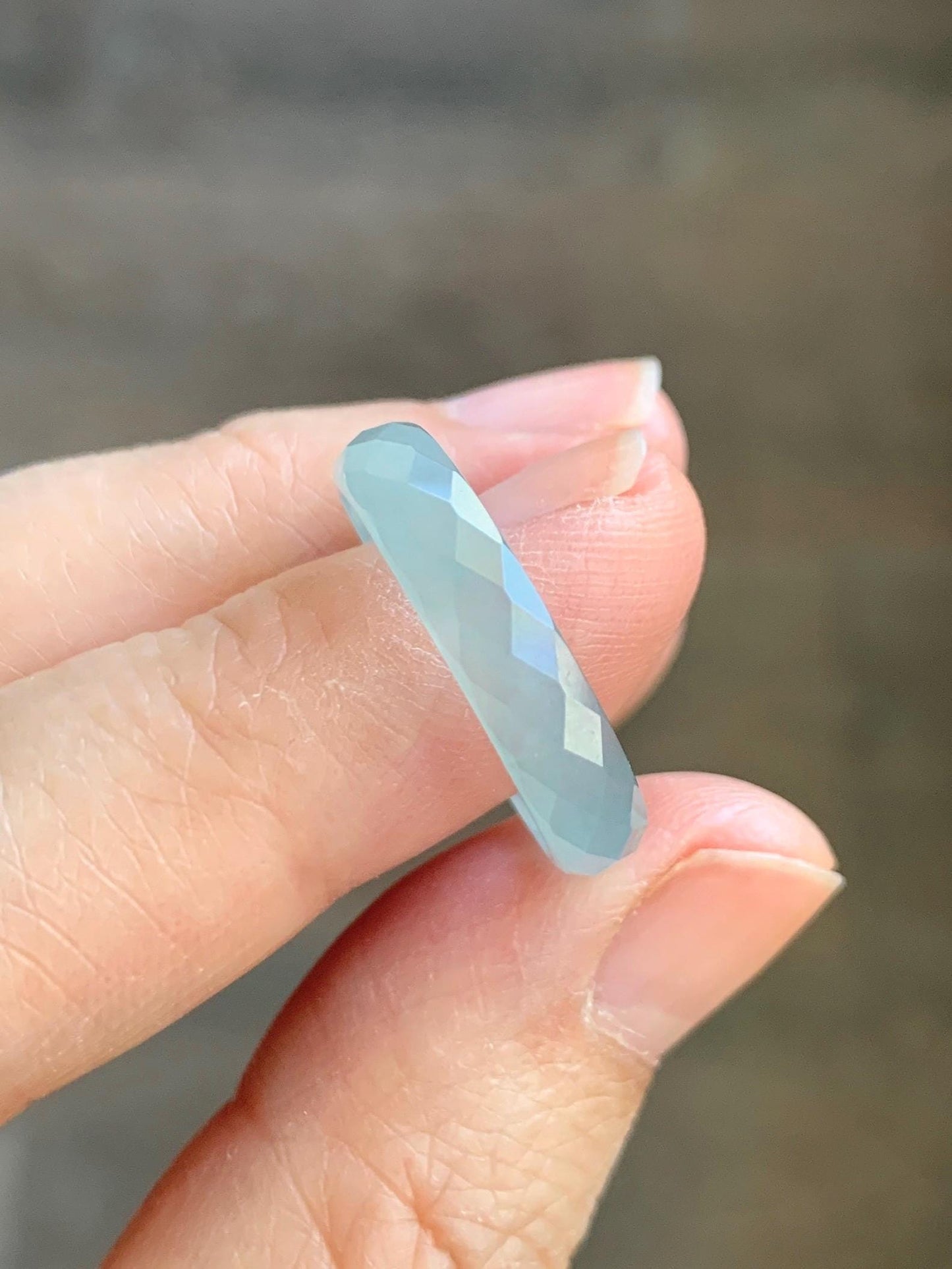 Natural Grade A Guatemalan Icy Highly Translucent Pale Teal Jade Jadeite Diamond Faceted Band Ring Size 8.25 US 天然冰危浅蓝绿翡翠切割面戒圈戒指 WQD110A