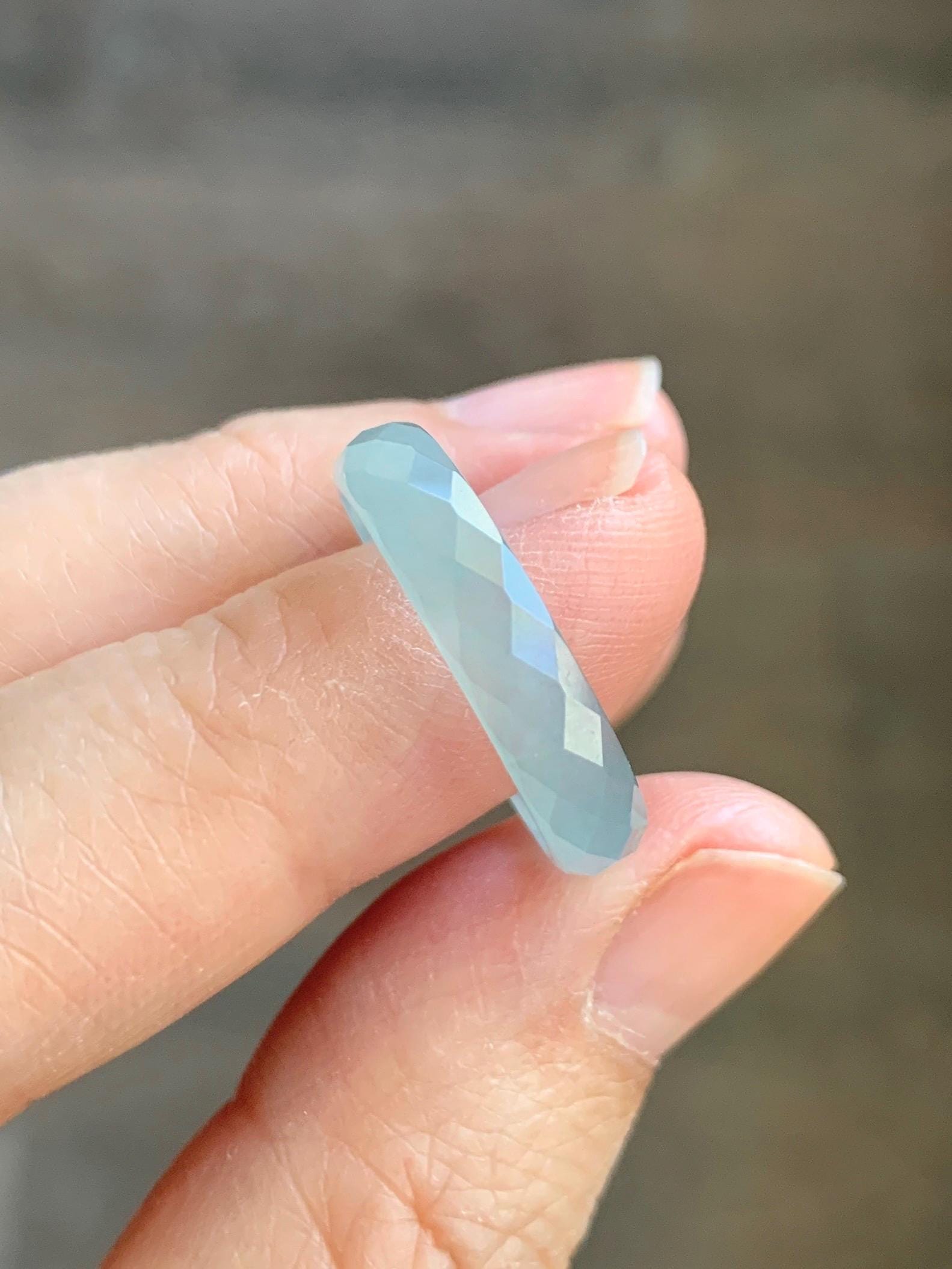 Natural Grade A Guatemalan Icy Highly Translucent Pale Teal Jade Jadeite Diamond Faceted Band Ring Size 8.25 US 天然冰危浅蓝绿翡翠切割面戒圈戒指 WQD110A