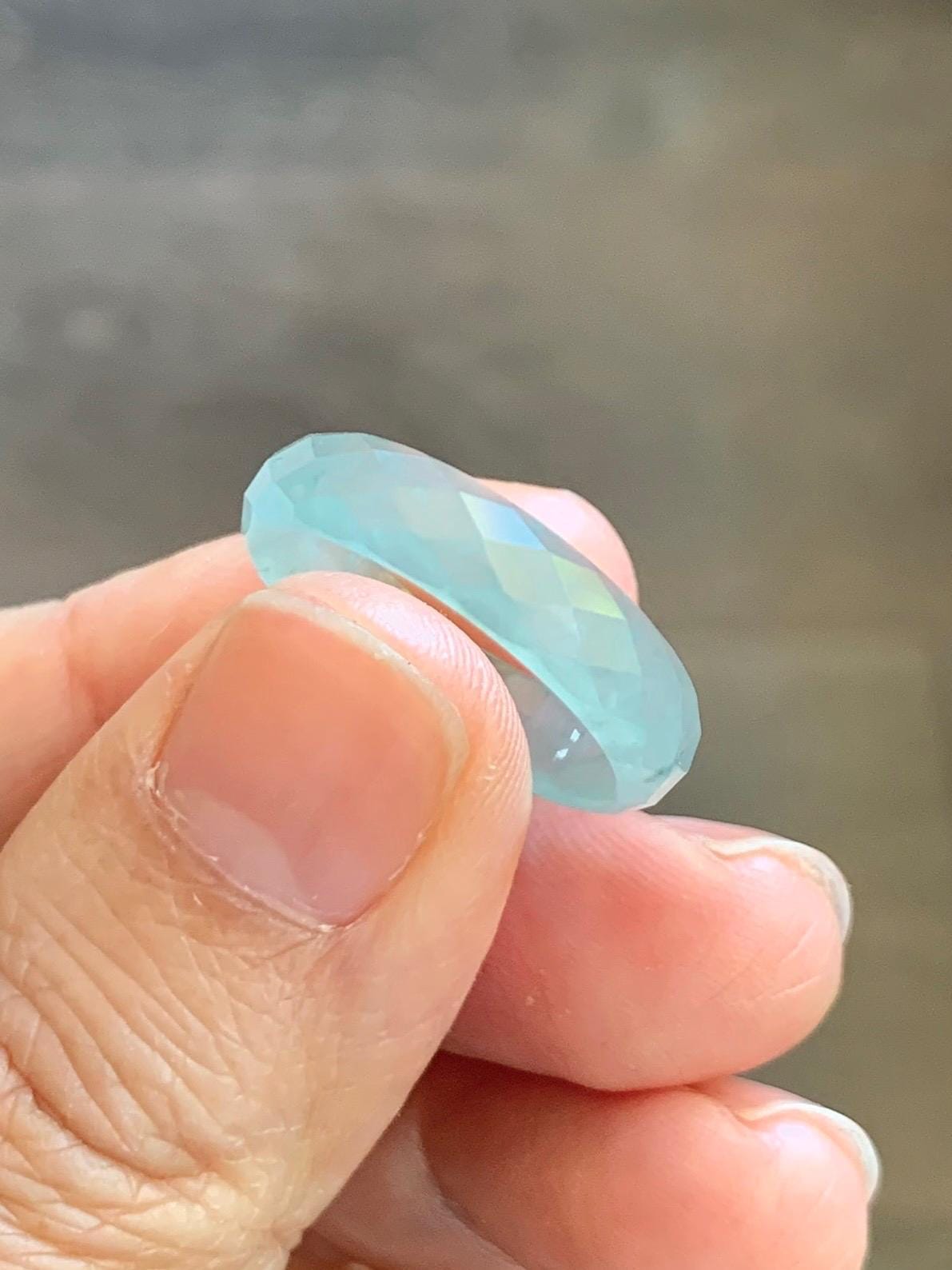 Natural Grade A Guatemalan Icy Highly Translucent Pale Teal Jade Jadeite Diamond Faceted Band Ring Size 7 US 天然冰危浅蓝绿翡翠切割面戒圈戒指 WQD110B