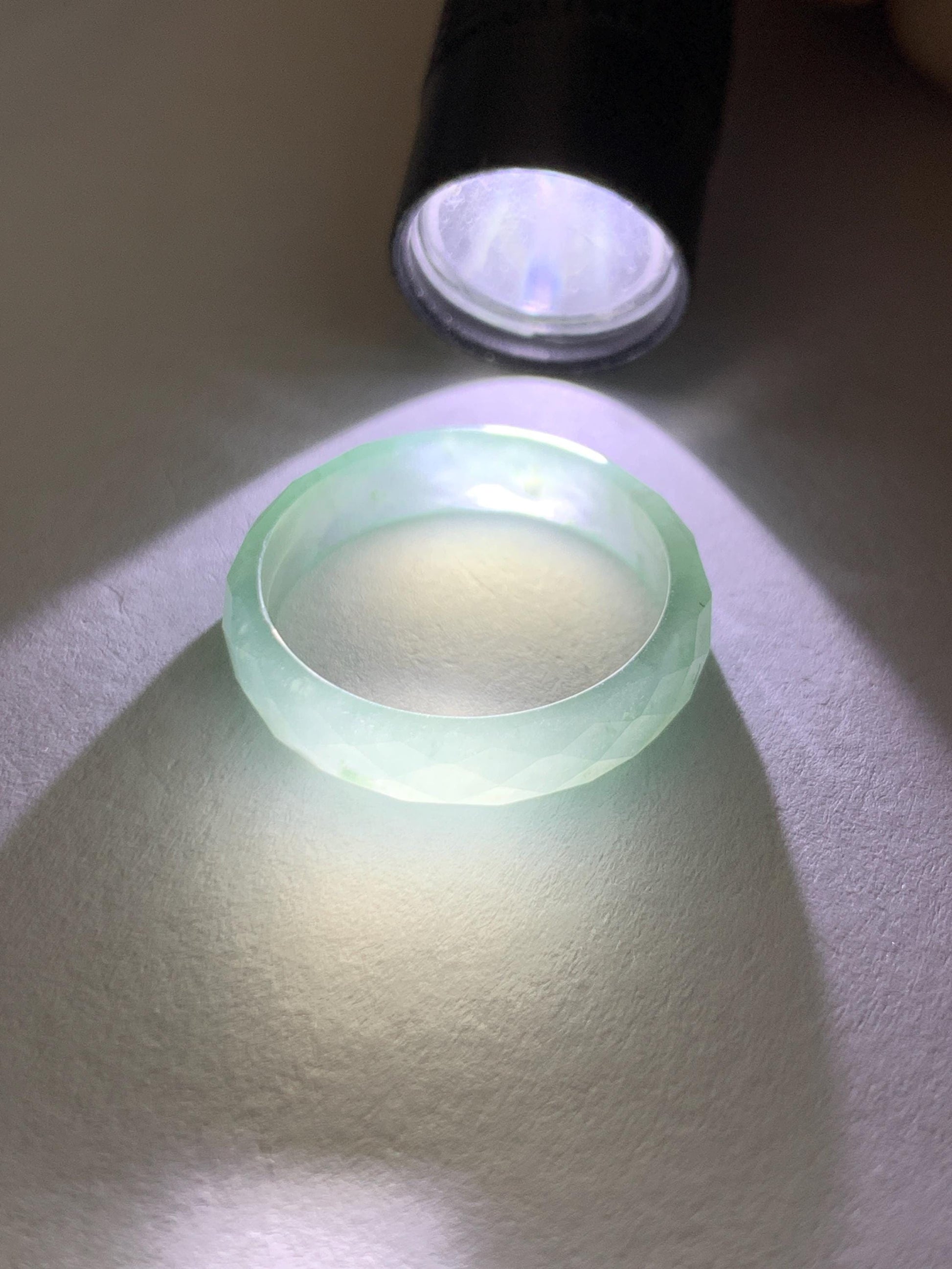 Natural Grade A Guatemalan Icy Highly Translucent Pale Teal Jade Jadeite Diamond Faceted Band Ring Size 7 US 天然冰危浅蓝绿翡翠切割面戒圈戒指 WQD110B