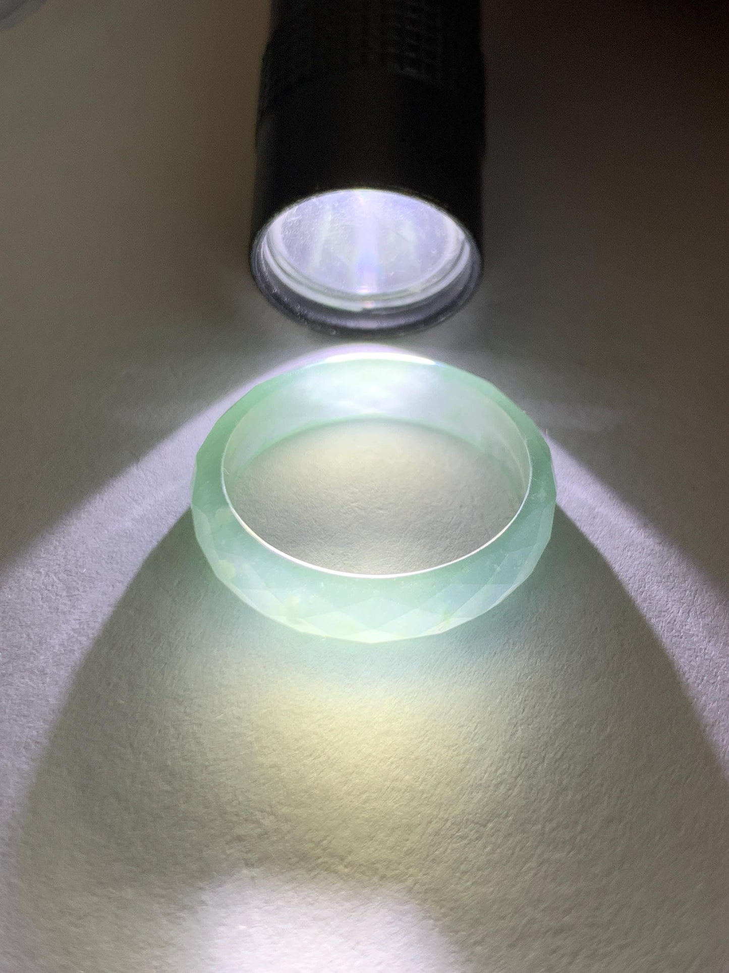 Natural Grade A Guatemalan Icy Highly Translucent Pale Teal Jade Jadeite Diamond Faceted Band Ring Size 7 US 天然冰危浅蓝绿翡翠切割面戒圈戒指 WQD110B