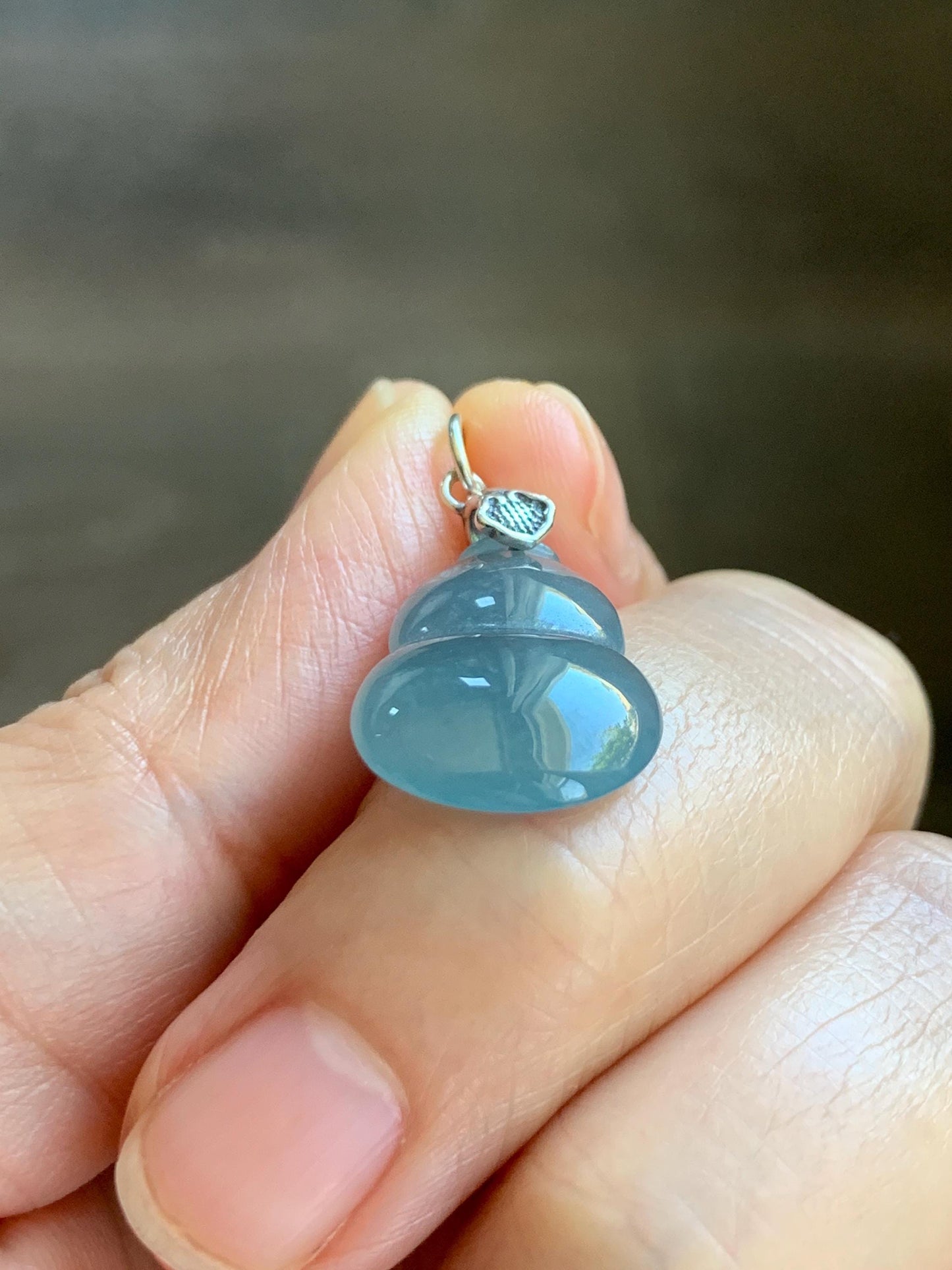 Natural Grade A Guatemalan Icy Highly Translucent Dusty Blue Jade Jadeite Gourd Hulu Pendant Sterling Silver 天然冰危蓝翡翠葫芦吊坠 WDB110-2