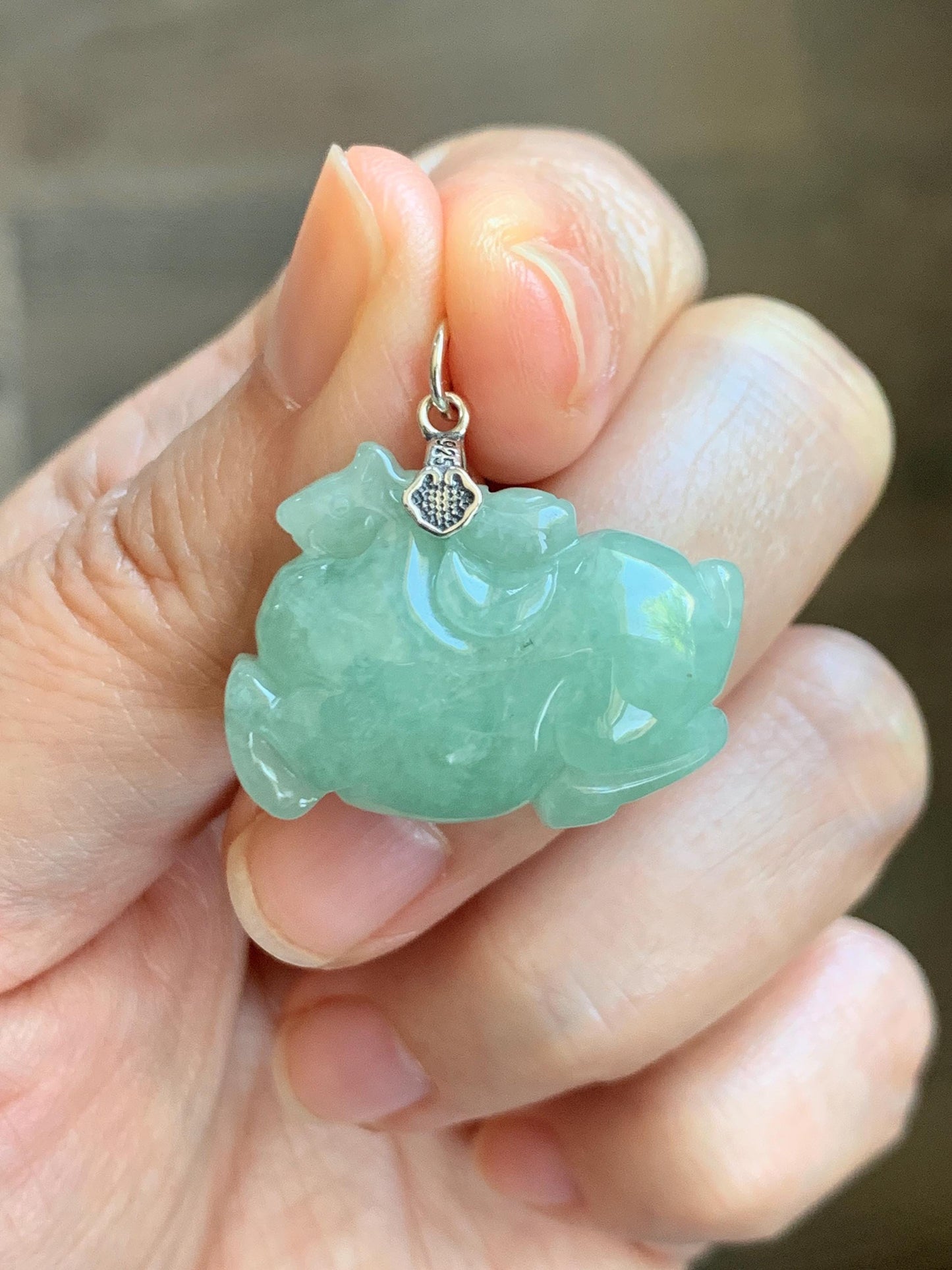 Natural Grade A Icy Translucent Icy Light Apple Green Jade Jadeite Carved Tang Horse Pendant Sterling Silver 10g 天然冰浅果绿翡翠唐马银镶吊坠 MGL160A