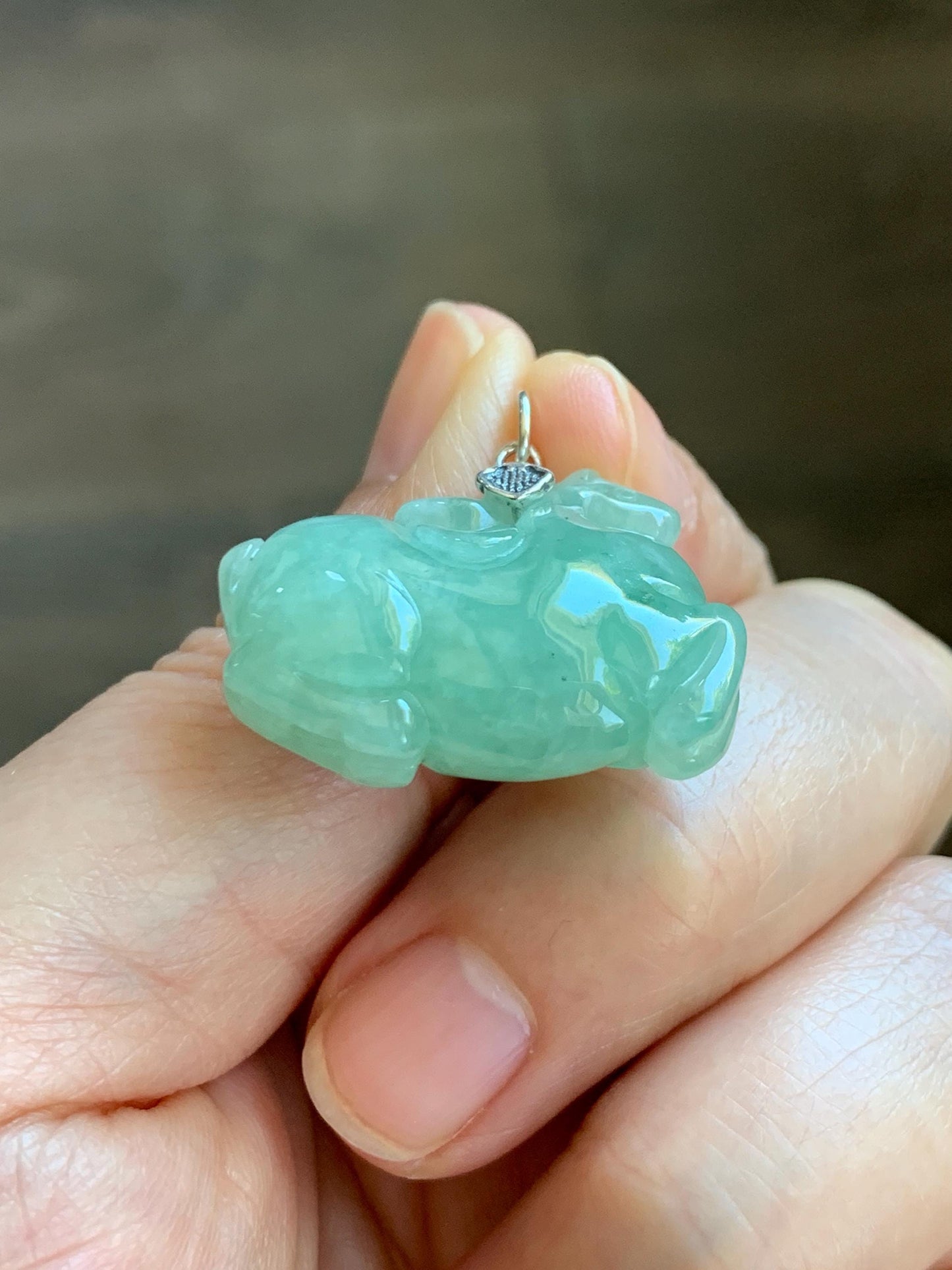 Natural Grade A Icy Translucent Icy Light Apple Green Jade Jadeite Carved Tang Horse Pendant Sterling Silver 10g 天然冰浅果绿翡翠唐马银镶吊坠 MGL160A