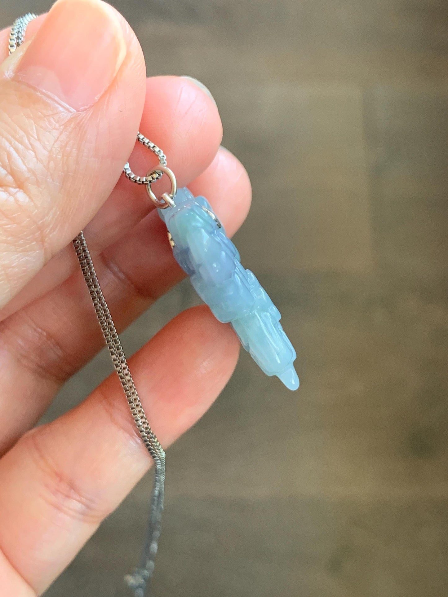 Natural Type A Guatemalan Icy Translucent Light Dusty Blue Purple Marbled Jadeite Butterfly Pendant Sterling Silver 天然冰危暗蓝飘紫翡翠蝴蝶吊坠 WHZ110A