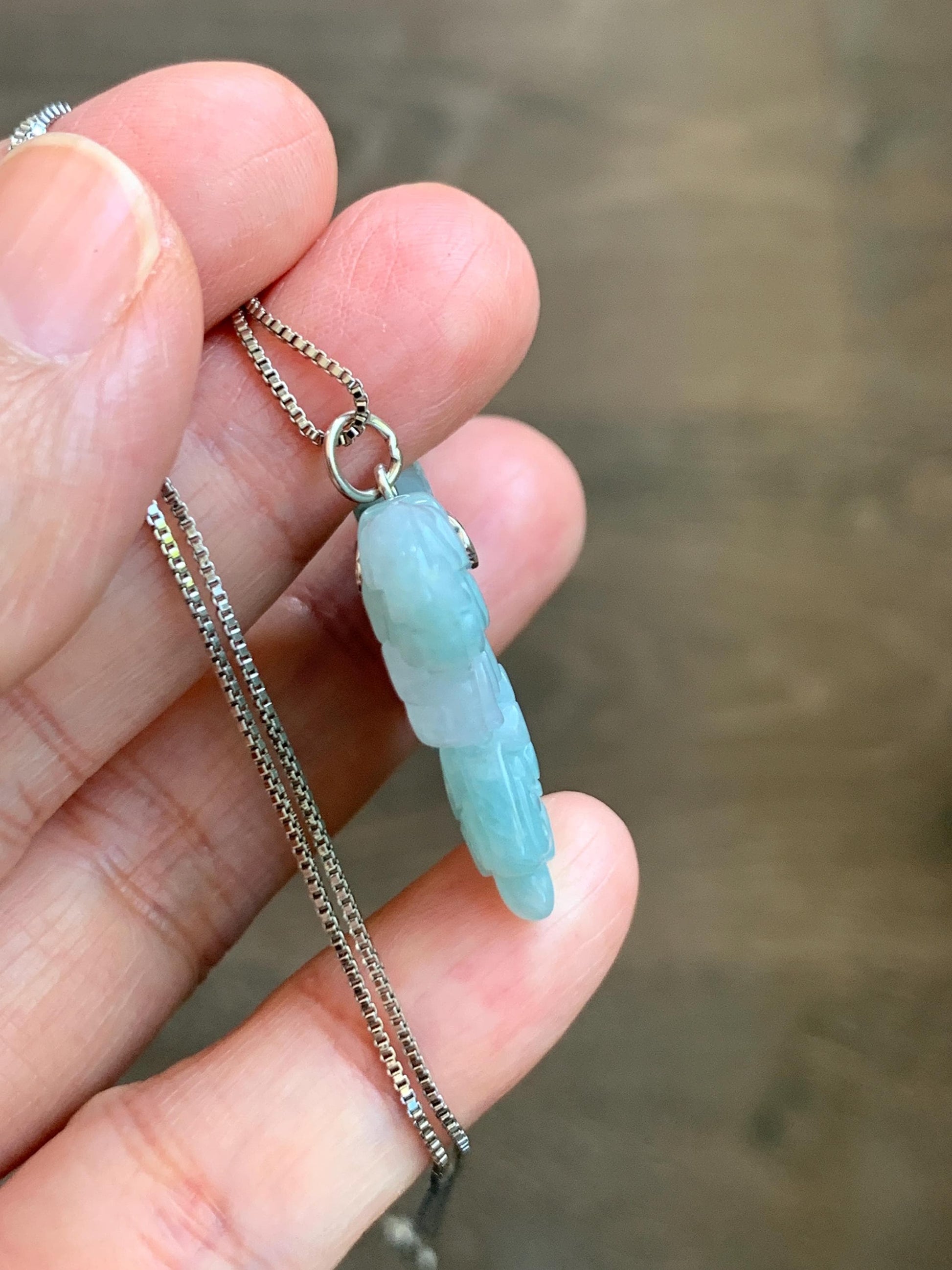 Natural Grade A Translucent Pastel Green & White Marbled Jade Jadeite Carved Butterfly Pendant Sterling Silver 8g 天然晴底加白翡翠蝴蝶吊坠 MHZ110A