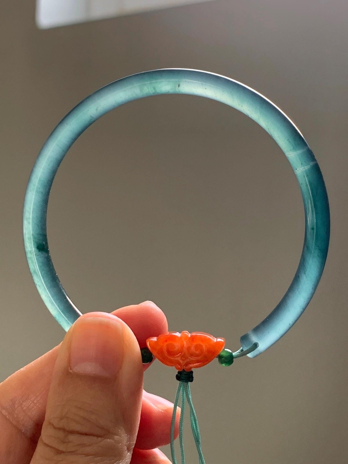 Certified Natural Grade A Guatemalan Icy Highly Translucent Dark Teal Blue Jade Jadeite Bangle Bracelet 59.9mm 7.4” 18g 天然冰胶危篮绿翡翠开口手镯 604