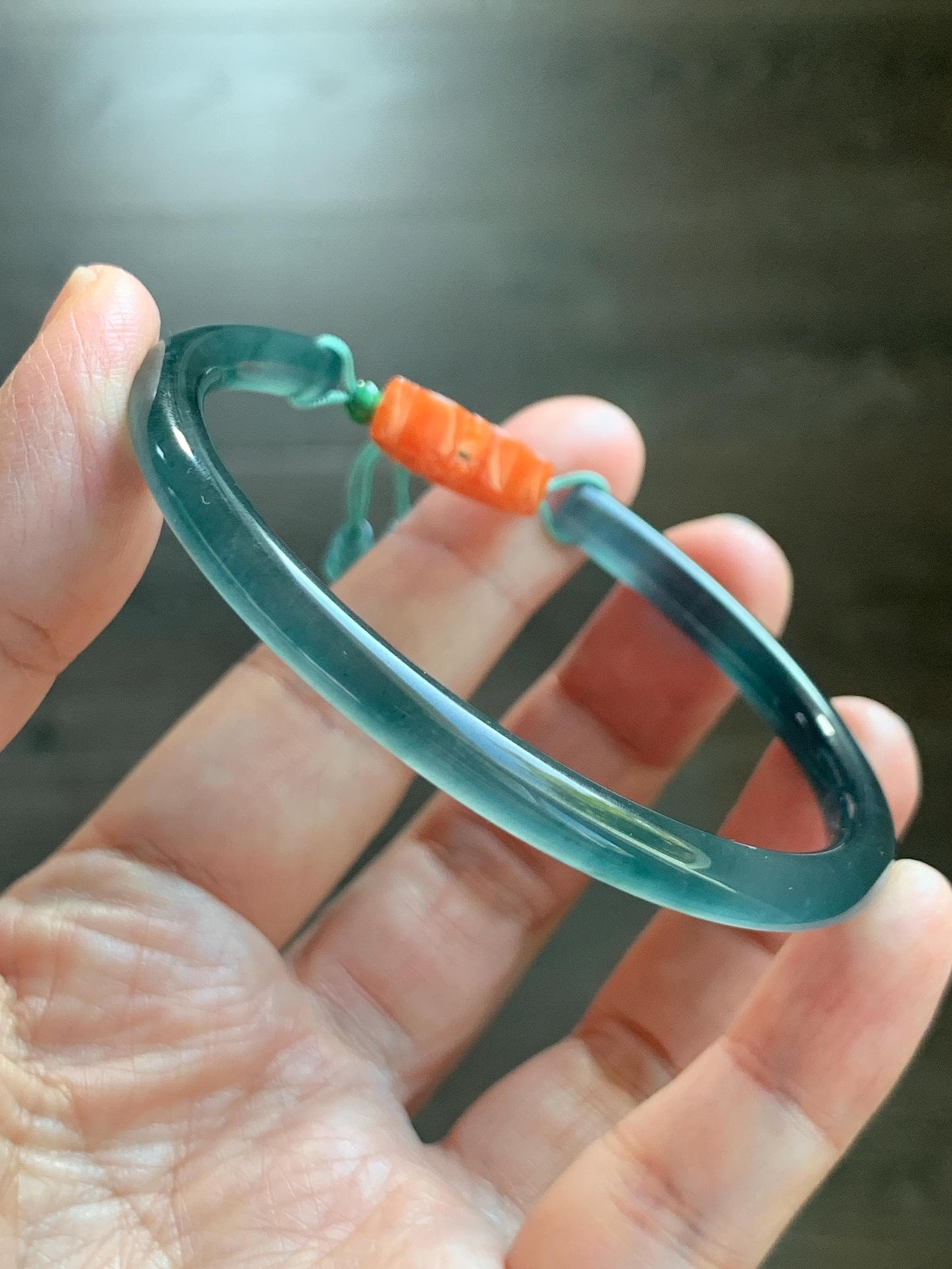 Certified Natural Grade A Guatemalan Icy Highly Translucent Dark Teal Blue Jade Jadeite Bangle Bracelet 59.9mm 7.4” 18g 天然冰胶危篮绿翡翠开口手镯 604