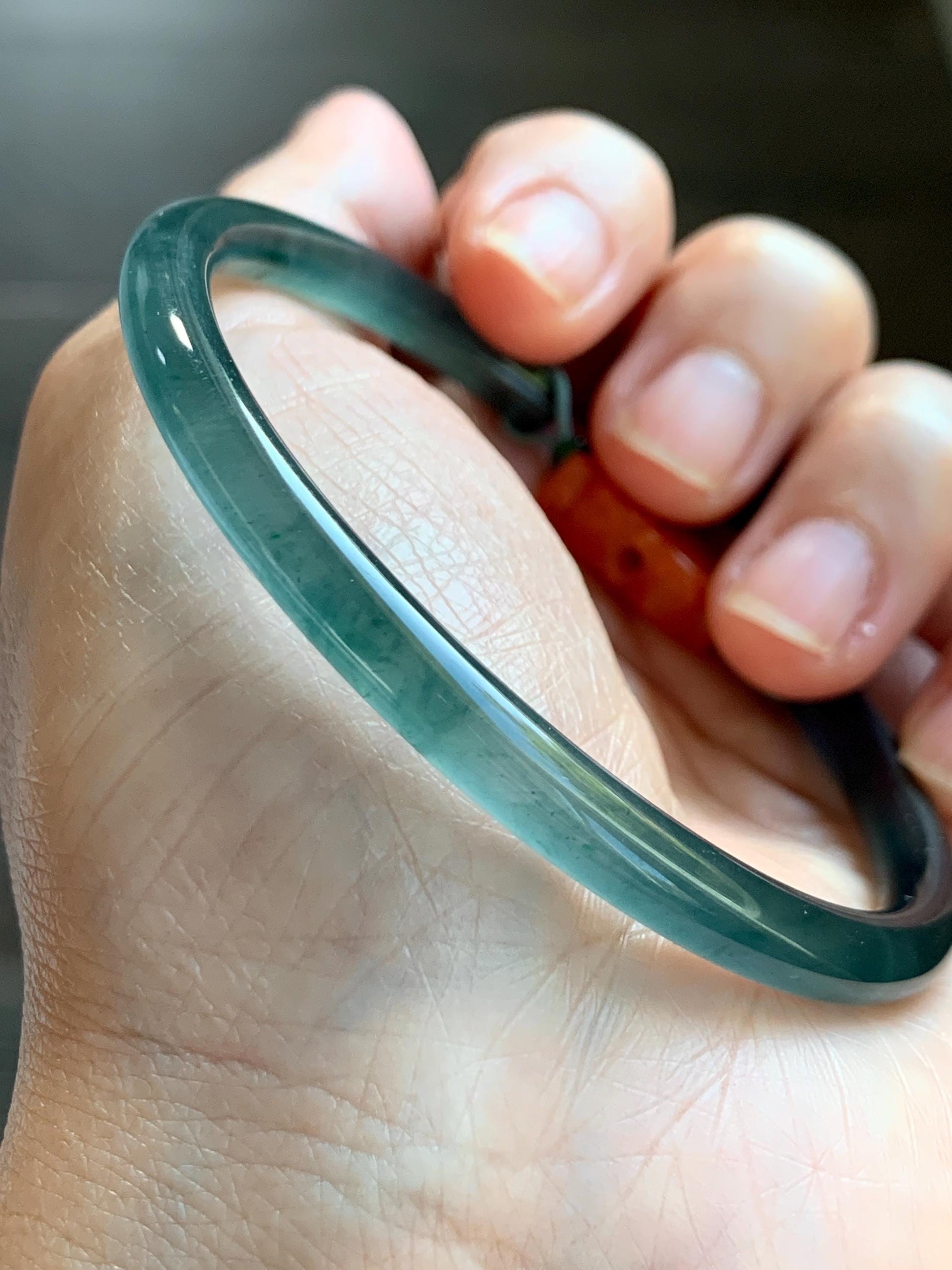 Certified Natural Grade A Guatemalan Icy Highly Translucent Dark Teal Blue Jade Jadeite Bangle Bracelet 59.9mm 7.4” 18g 天然冰胶危篮绿翡翠开口手镯 604