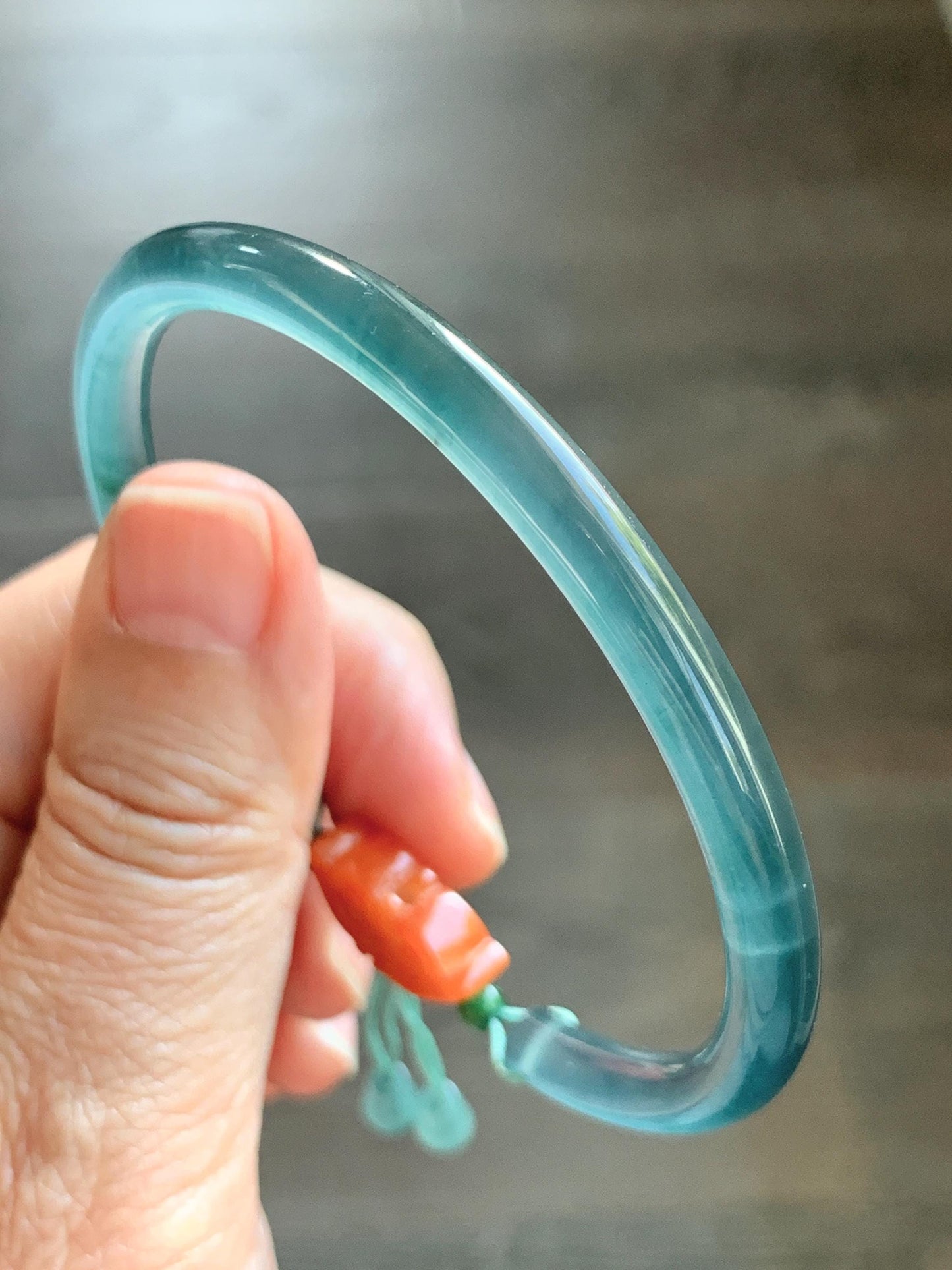 Certified Natural Grade A Guatemalan Icy Highly Translucent Dark Teal Blue Jade Jadeite Bangle Bracelet 59.9mm 7.4” 18g 天然冰胶危篮绿翡翠开口手镯 604