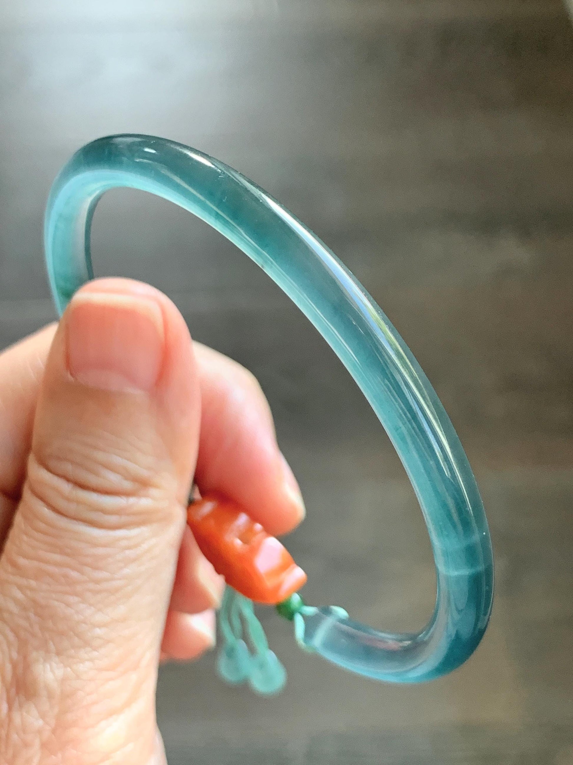 Certified Natural Grade A Guatemalan Icy Highly Translucent Dark Teal Blue Jade Jadeite Bangle Bracelet 59.9mm 7.4” 18g 天然冰胶危篮绿翡翠开口手镯 604