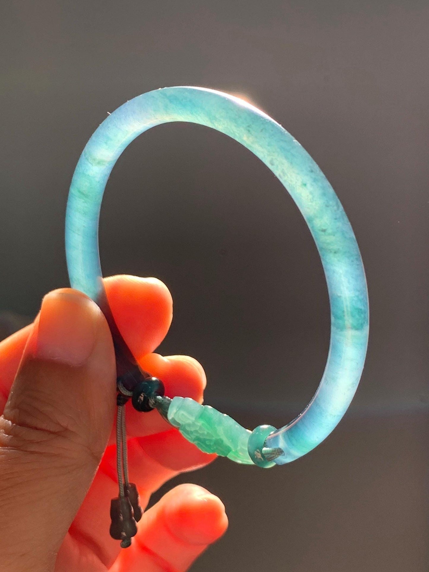 Certified Natural Grade A Guatemalan Icy Highly Translucent Dark Aegean Blue Jade Jadeite Bangle Bracelet 53.8mm 6.65” 17g 天然冰胶危牛仔蓝翡翠开口手镯605