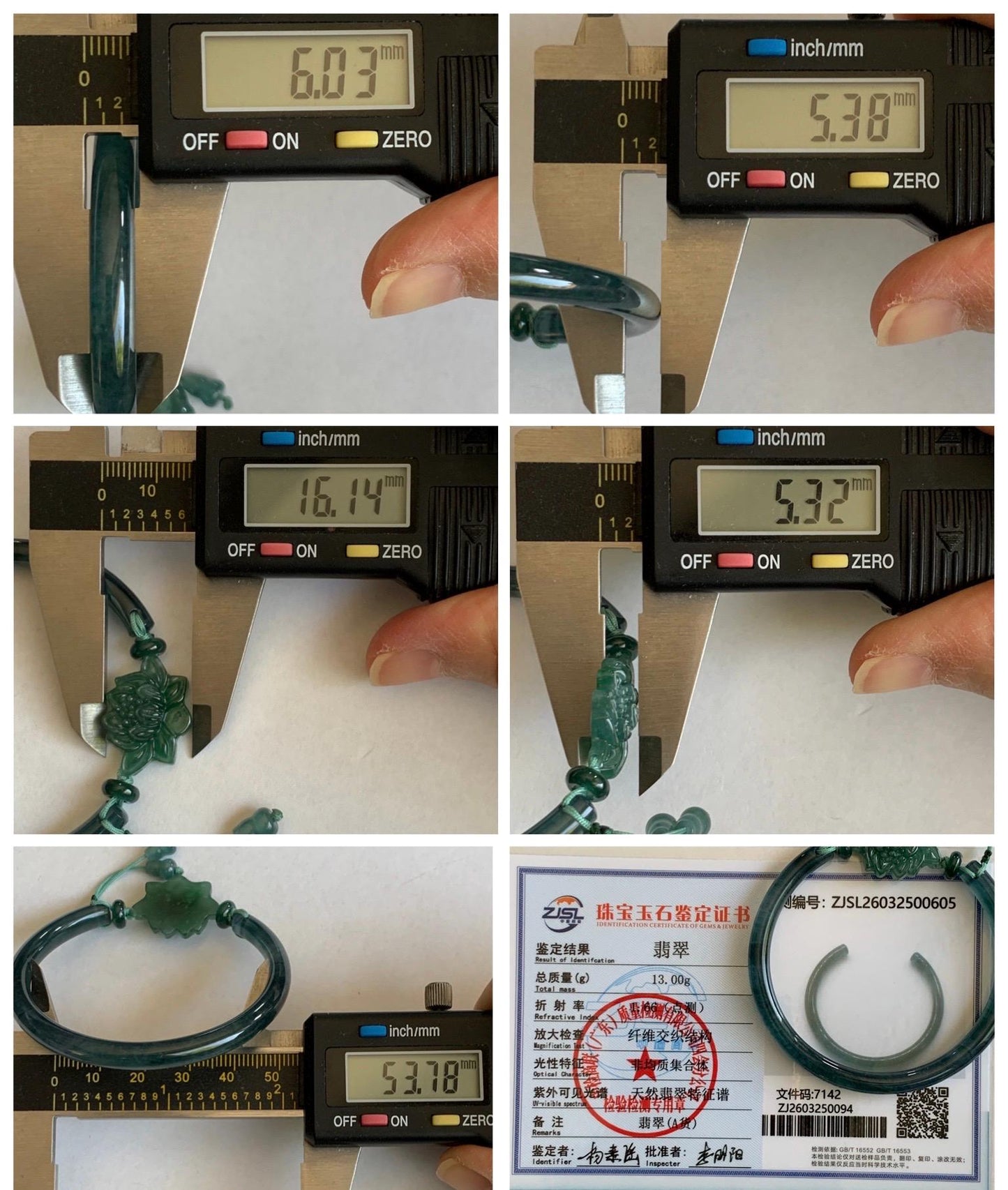 Certified Natural Grade A Guatemalan Icy Highly Translucent Dark Aegean Blue Jade Jadeite Bangle Bracelet 53.8mm 6.65” 17g 天然冰胶危牛仔蓝翡翠开口手镯605