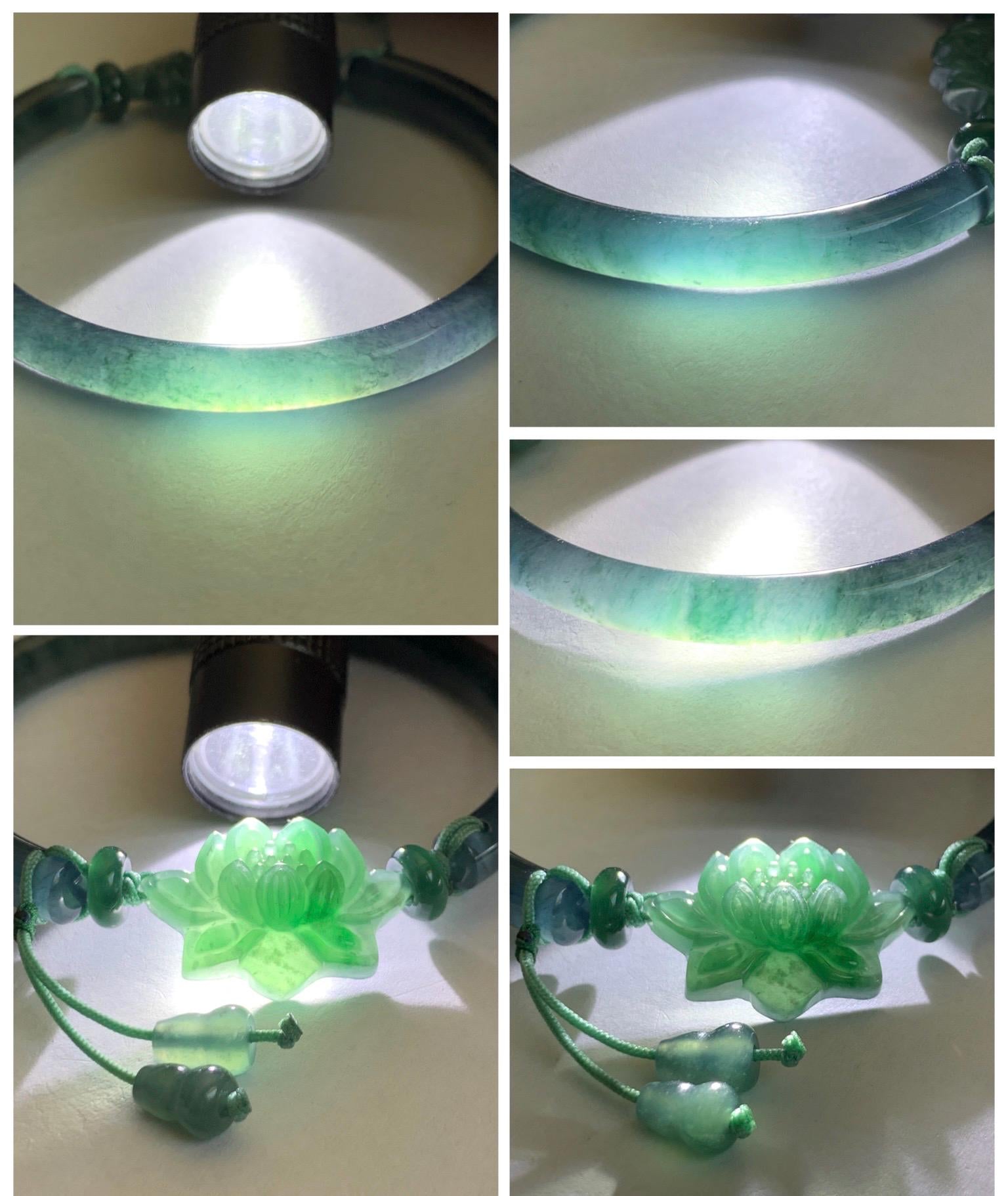 Certified Natural Grade A Guatemalan Icy Highly Translucent Dark Aegean Blue Jade Jadeite Bangle Bracelet 53.8mm 6.65” 17g 天然冰胶危牛仔蓝翡翠开口手镯605