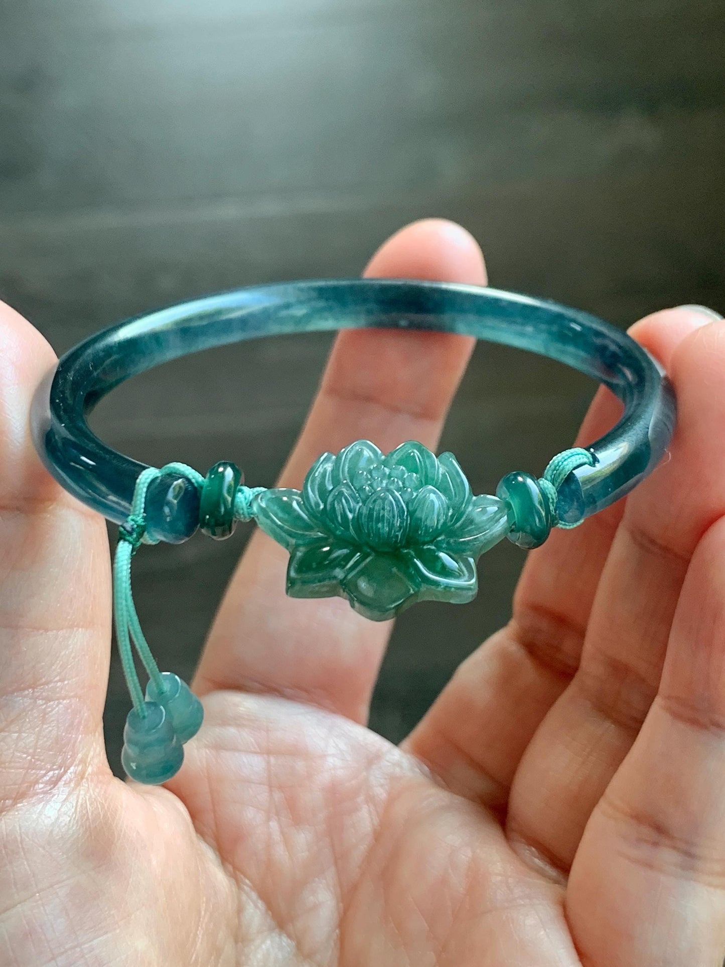 Certified Natural Grade A Guatemalan Icy Highly Translucent Dark Aegean Blue Jade Jadeite Bangle Bracelet 53.8mm 6.65” 17g 天然冰胶危牛仔蓝翡翠开口手镯605