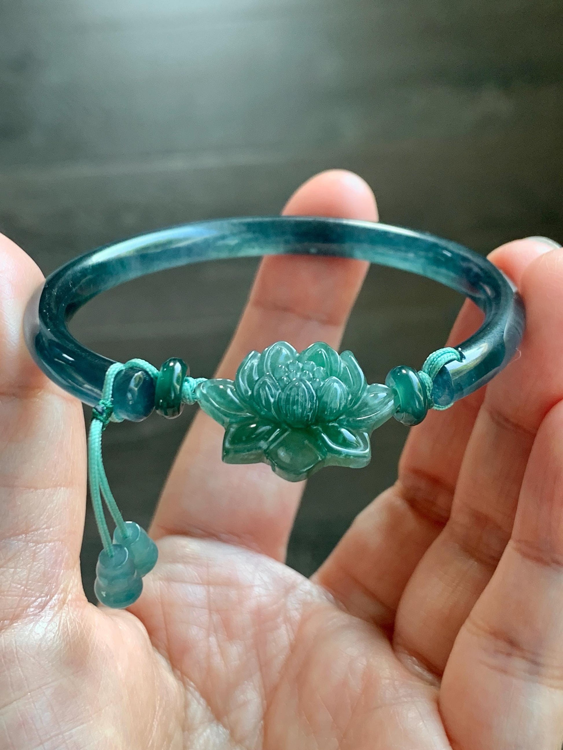 Certified Natural Grade A Guatemalan Icy Highly Translucent Dark Aegean Blue Jade Jadeite Bangle Bracelet 53.8mm 6.65” 17g 天然冰胶危牛仔蓝翡翠开口手镯605
