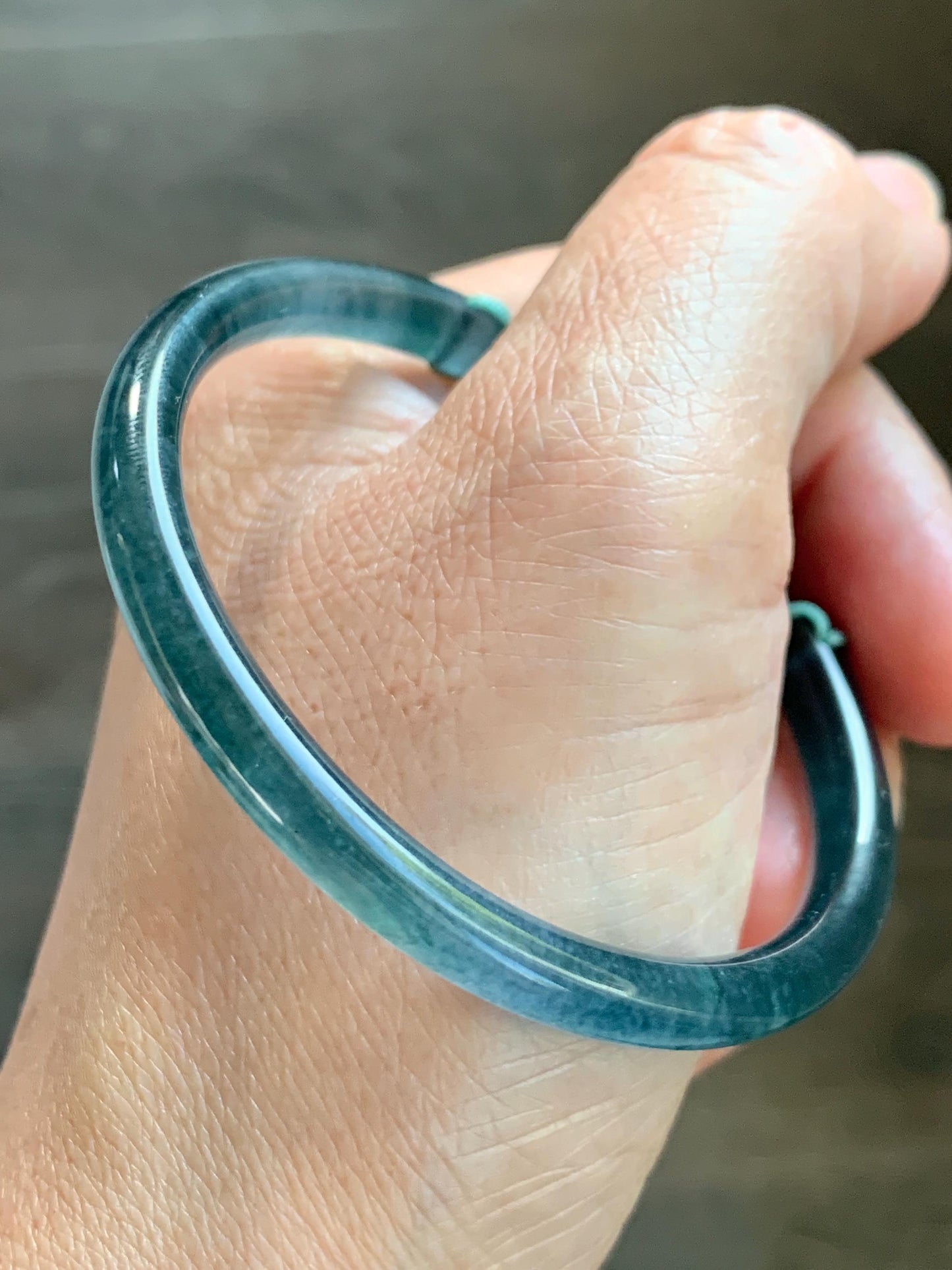 Certified Natural Grade A Guatemalan Icy Highly Translucent Dark Aegean Blue Jade Jadeite Bangle Bracelet 53.8mm 6.65” 17g 天然冰胶危牛仔蓝翡翠开口手镯605