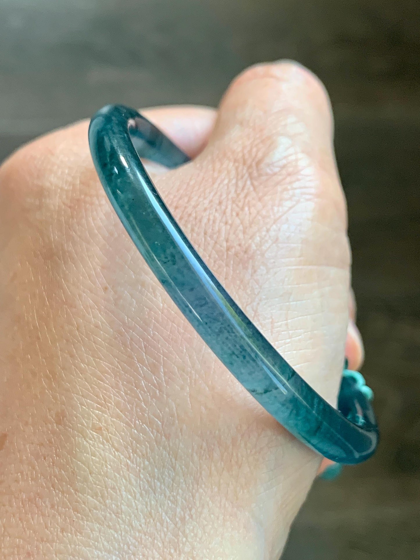 Certified Natural Grade A Guatemalan Icy Highly Translucent Dark Aegean Blue Jade Jadeite Bangle Bracelet 53.8mm 6.65” 17g 天然冰胶危牛仔蓝翡翠开口手镯605