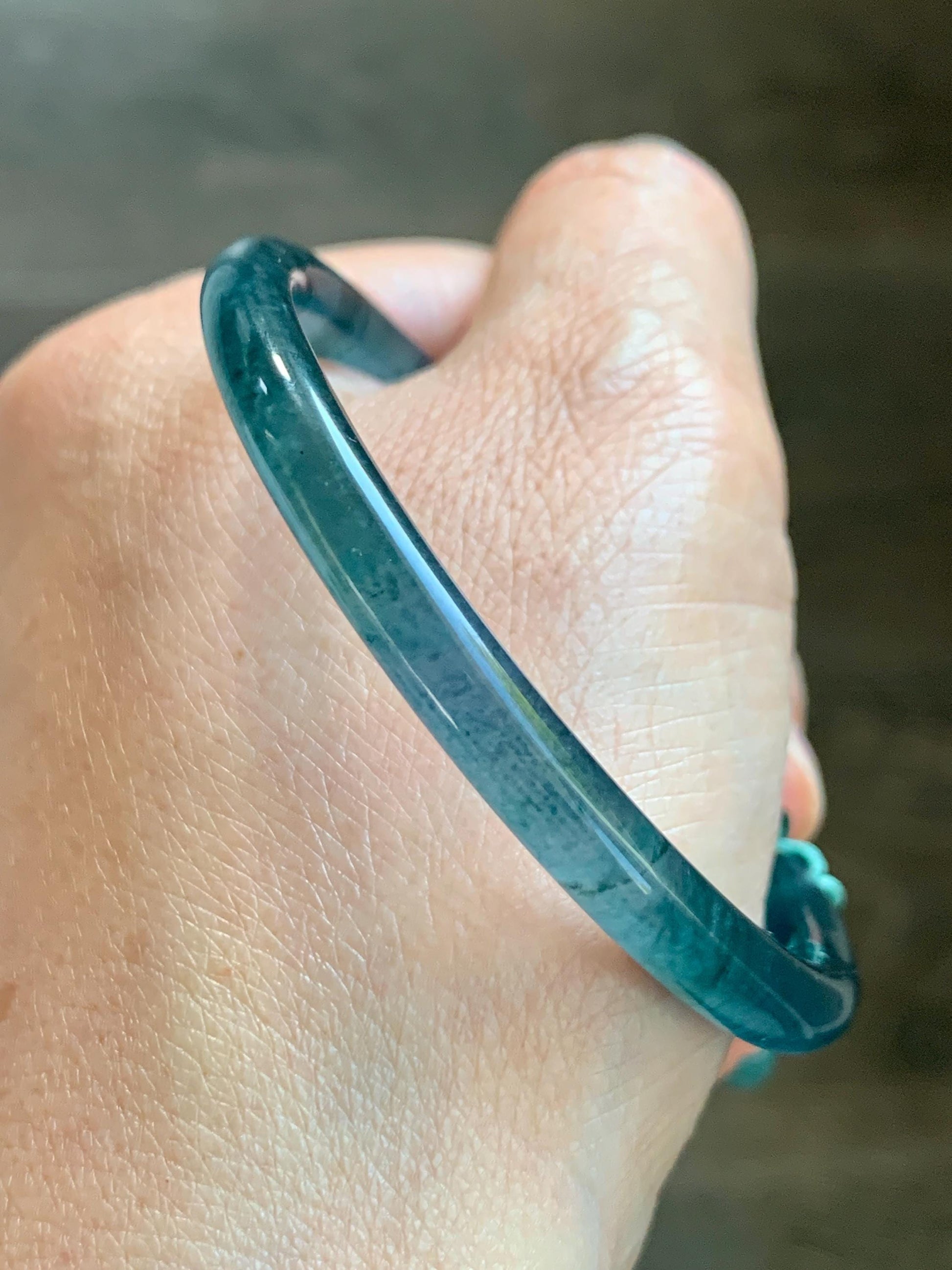 Certified Natural Grade A Guatemalan Icy Highly Translucent Dark Aegean Blue Jade Jadeite Bangle Bracelet 53.8mm 6.65” 17g 天然冰胶危牛仔蓝翡翠开口手镯605