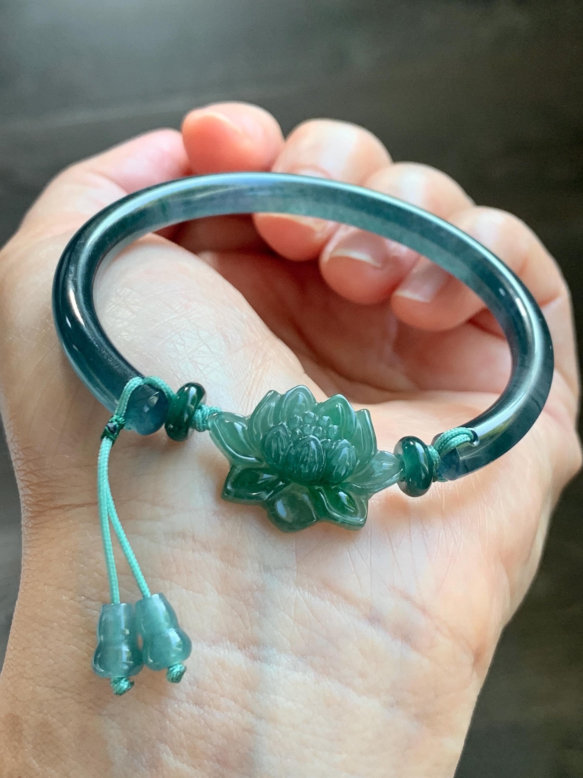 Certified Natural Grade A Guatemalan Icy Highly Translucent Dark Aegean Blue Jade Jadeite Bangle Bracelet 53.8mm 6.65” 17g 天然冰胶危牛仔蓝翡翠开口手镯605