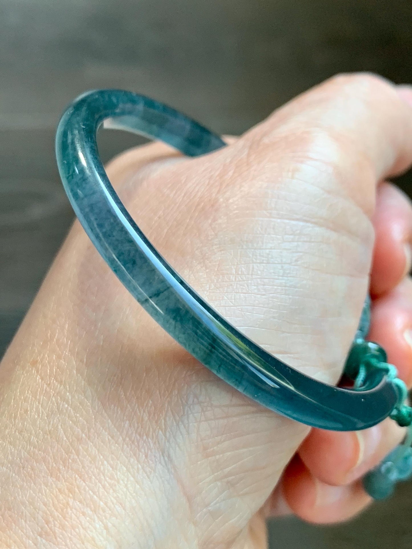 Certified Natural Grade A Guatemalan Icy Highly Translucent Dark Aegean Blue Jade Jadeite Bangle Bracelet 53.8mm 6.65” 17g 天然冰胶危牛仔蓝翡翠开口手镯605