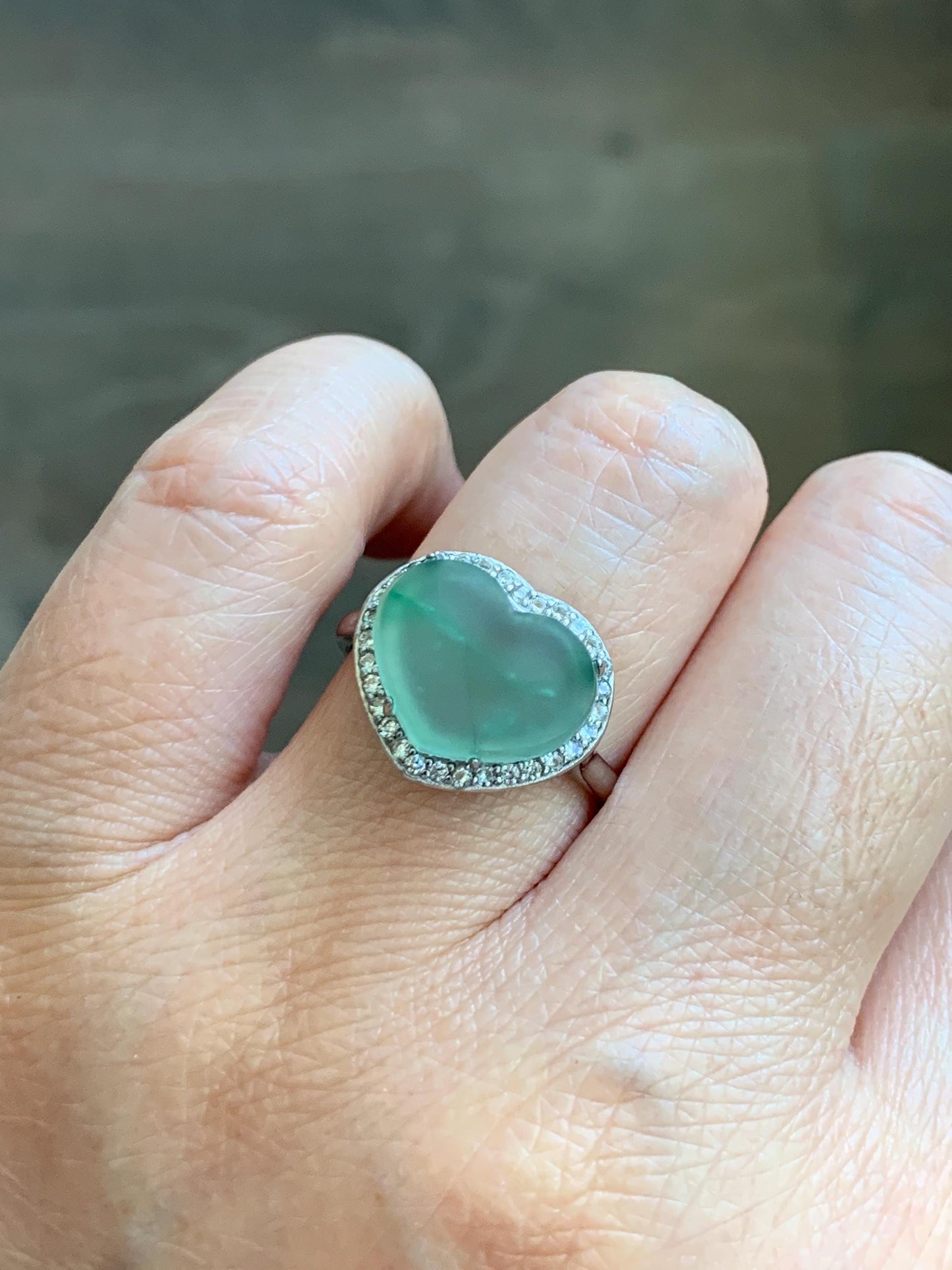 Natural Grade A Guatemalan Icy Highly Translucent Pastel Green Jade Jadeite Heart Ring Sterling Silver Size Adjustable 天然冰危浅绿翡翠爱心银镶戒指 WQL140