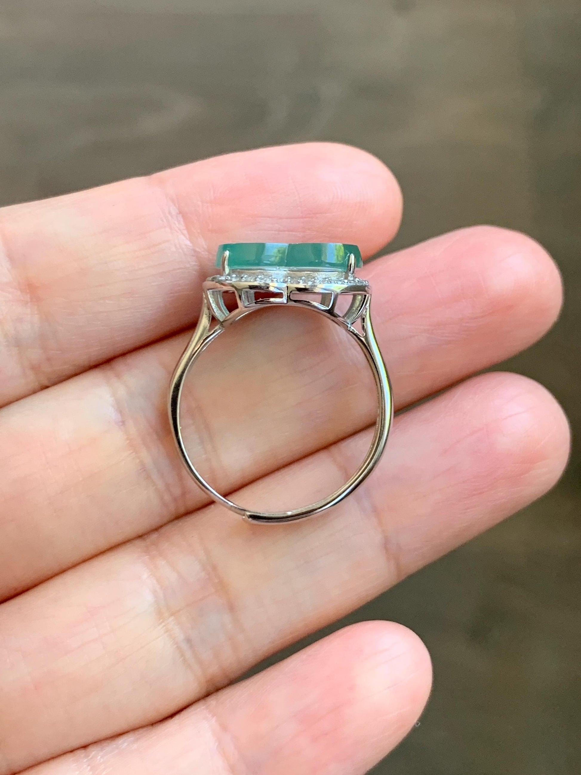 Natural Grade A Guatemalan Icy Highly Translucent Pastel Green Jade Jadeite Heart Ring Sterling Silver Size Adjustable 天然冰危浅绿翡翠爱心银镶戒指 WQL140